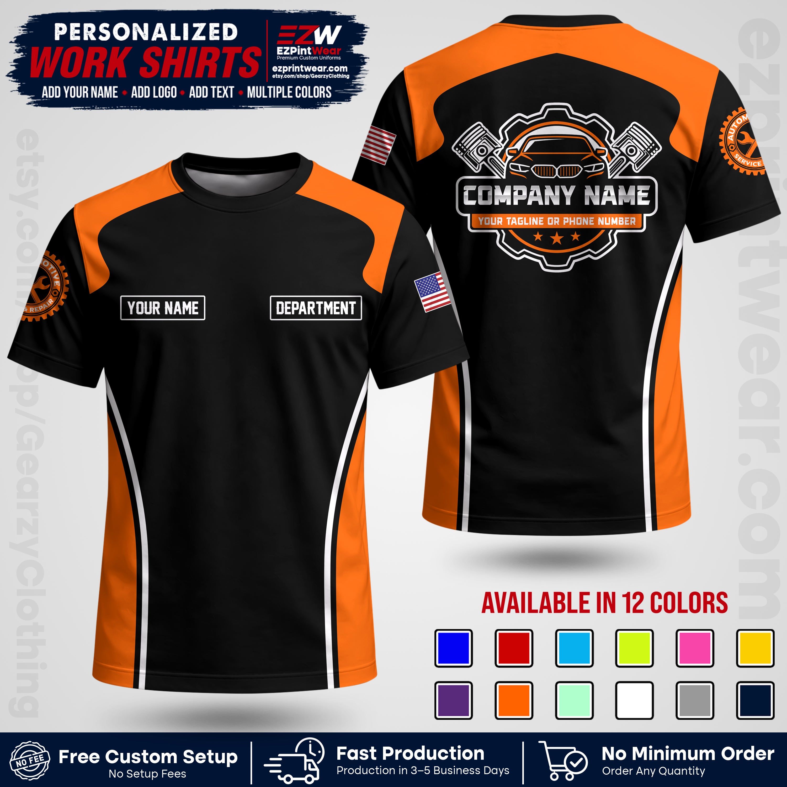 Custom Mechanic Work Shirt with Name, Logo & Text | Auto Shop Uniform | Workwear MCN 10