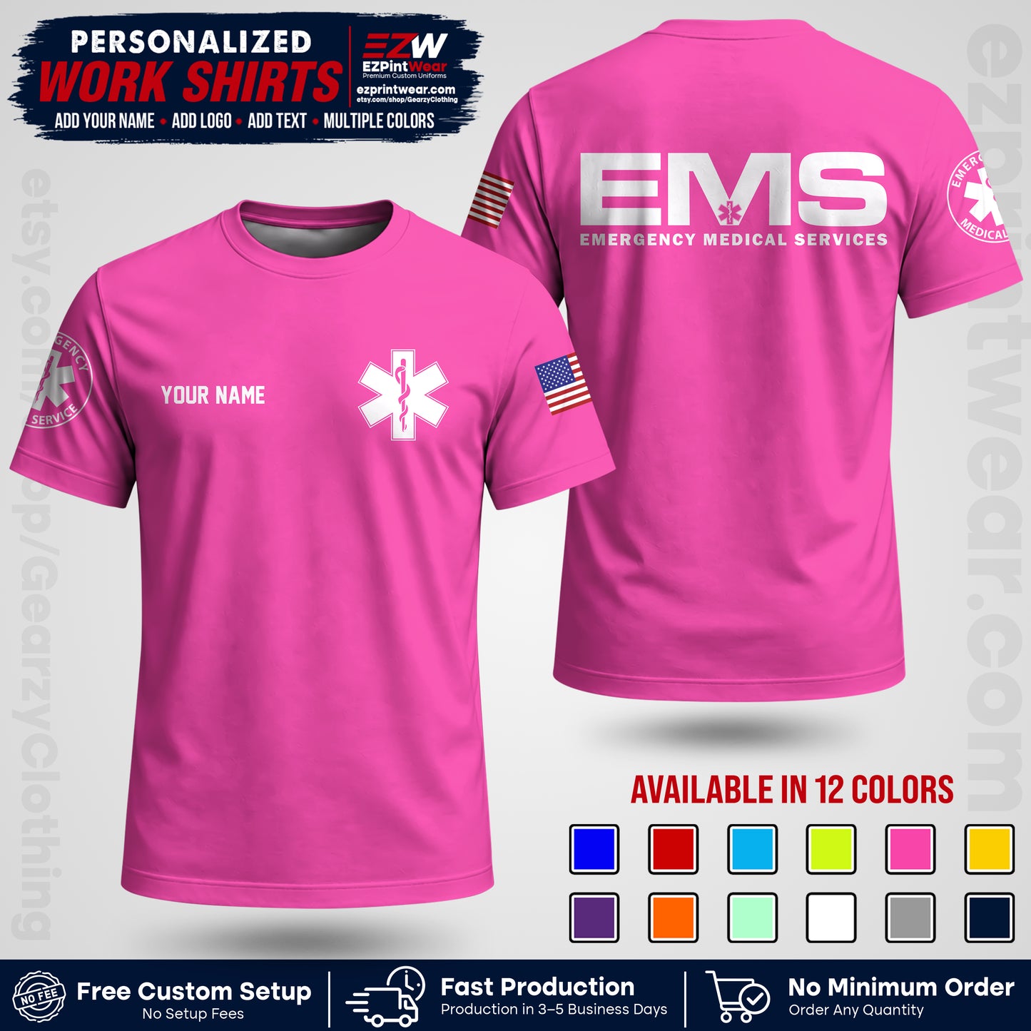 Custom EMS Shirt with Name, Logo & Text | EMS Team Uniform | First Responder Workwear EMSU01