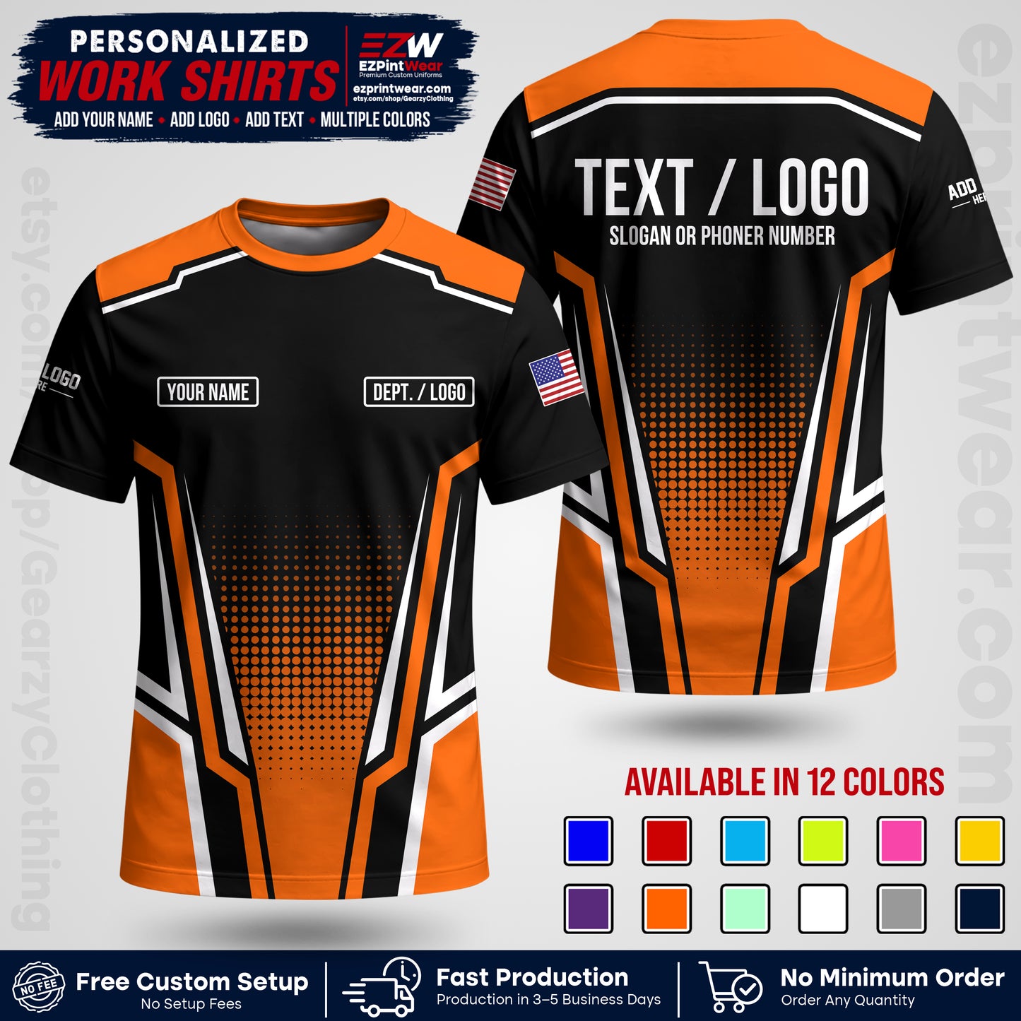 Custom All Over Print Work Uniform Shirt with Name, Logo & Text | Custom Hawaiian Shirt | Company Shirt | Employee Uniform UNF17