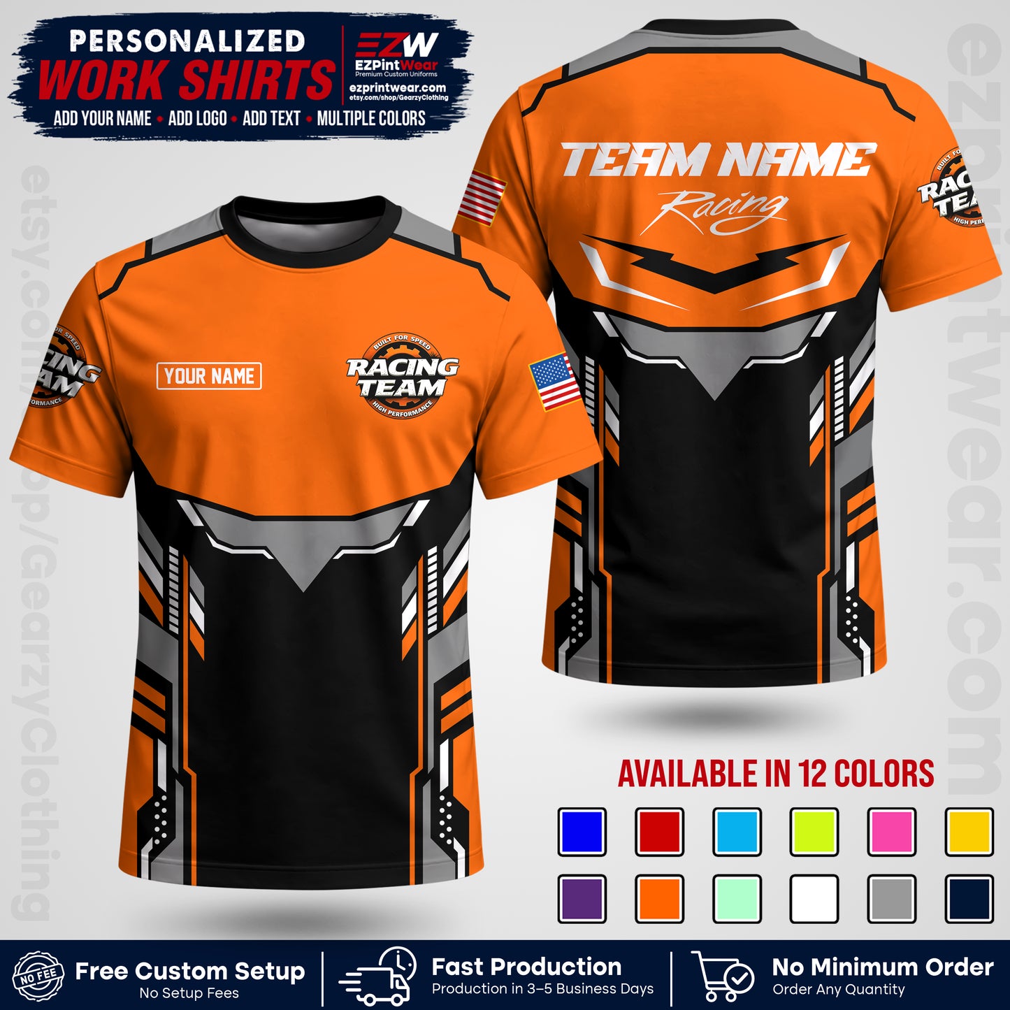 Custom Racing Shirt with Name, Logo & Text | Race Team Uniform | Crew Apparel RC11