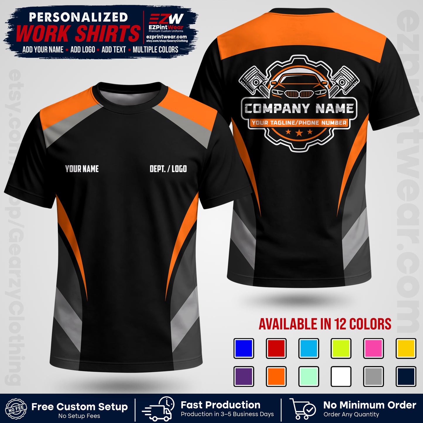 Custom Mechanic Work Shirt with Name, Logo & Text | Auto Shop Uniform | Workwear MCN 05