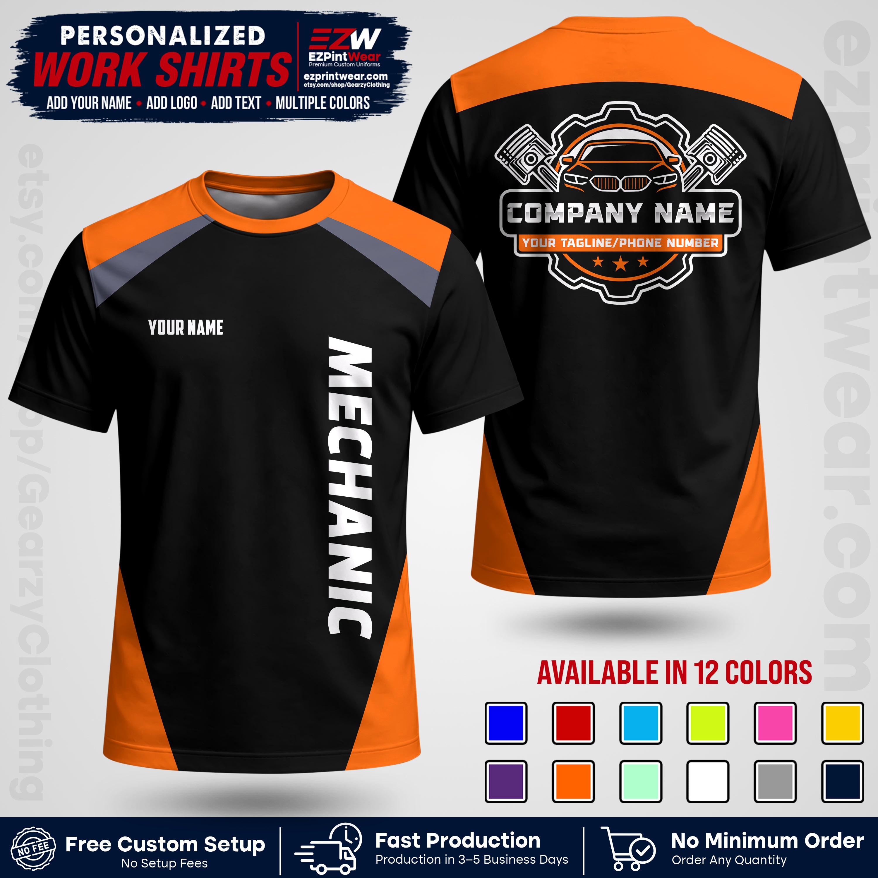 Custom Mechanic Work Shirt with Name, Logo & Text | Auto Shop Uniform | Workwear MCN 02