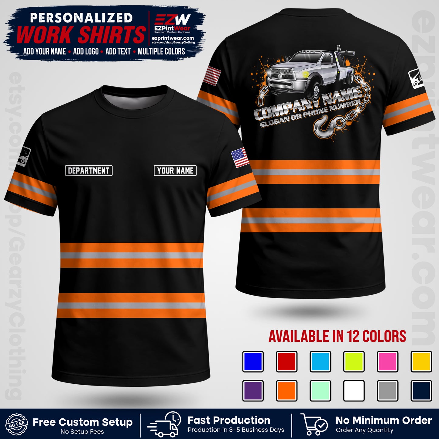 Custom Towing Workwear Uniform | Personalized Tow Truck Shirt | Non-Reflective Safety Stripe Apparel | Custom Towing Shirt | Tow Truck Apparel TW05