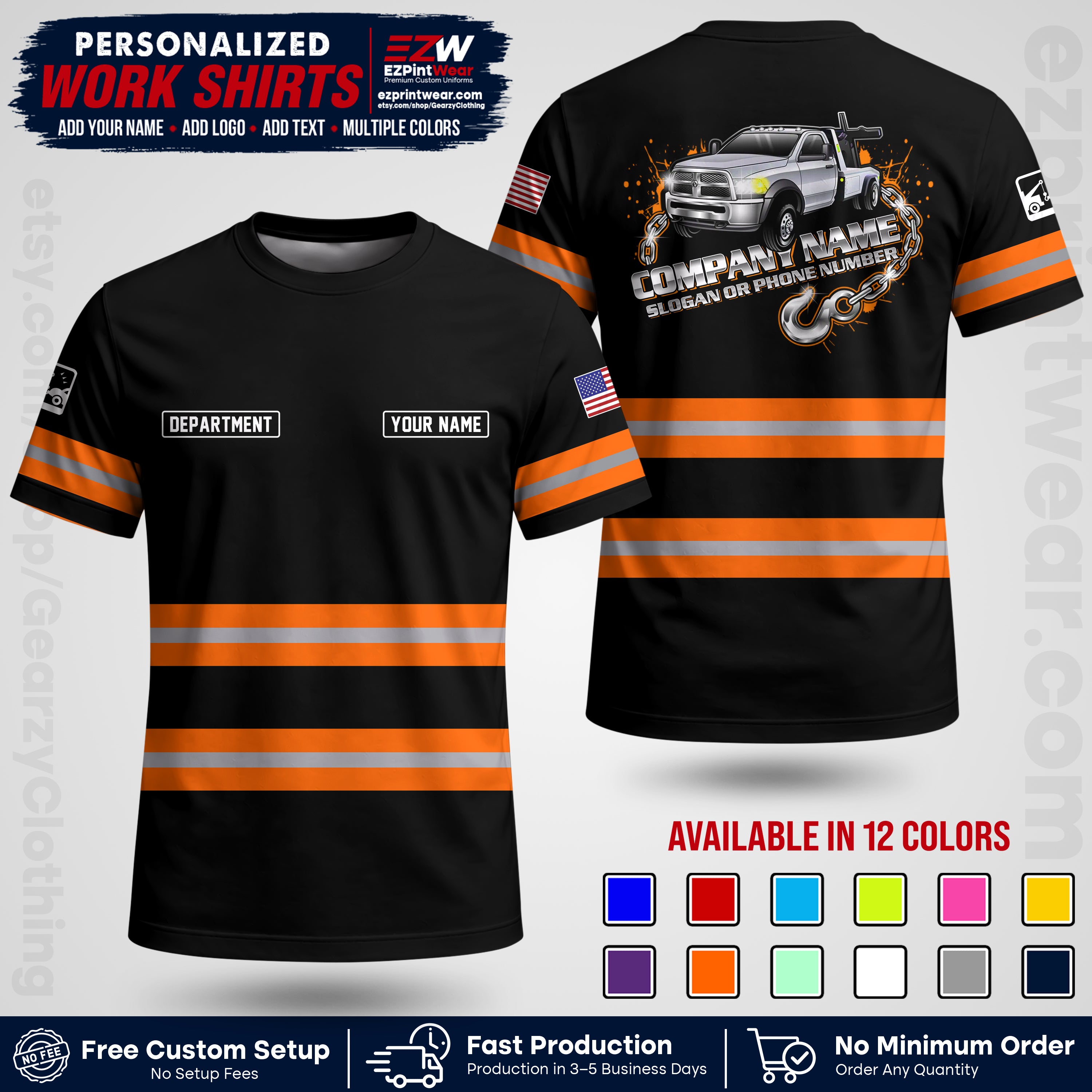 Custom Towing Workwear Uniform | Personalized Tow Truck Shirt | Non-Reflective Safety Stripe Apparel | Custom Towing Shirt | Tow Truck Apparel TW05
