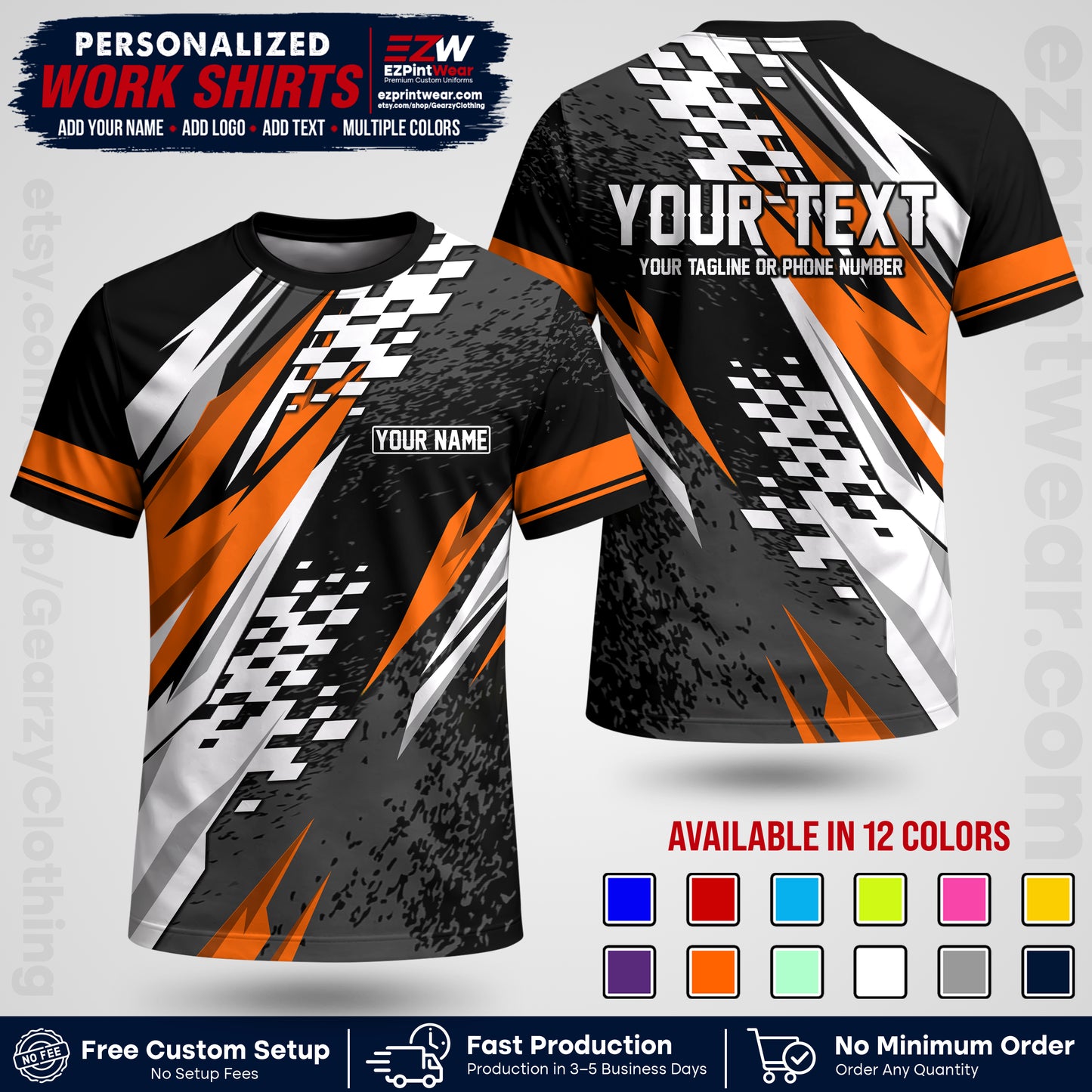 Custom Racing Shirt with Name, Logo & Text | Race Team Uniform | Crew Apparel RC03