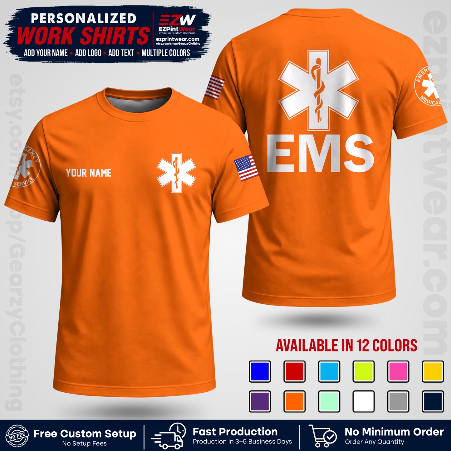 Custom EMS Shirt with Name, Logo & Text | EMS Team Uniform | First Responder Workwear EMSU02