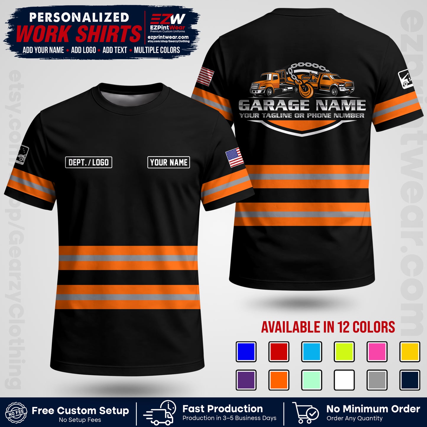Custom Towing Workwear Uniform | Personalized Tow Truck Shirt | Non-Reflective Safety Stripe Apparel | Custom Towing Shirt | Tow Truck Apparel TW03