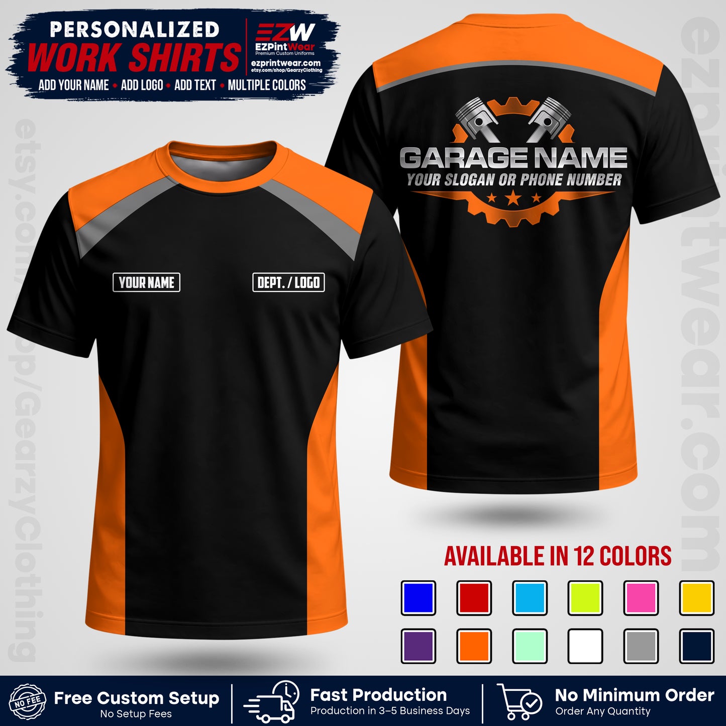 Custom Mechanic Work Shirt with Name, Logo & Text | Auto Shop Uniform | Workwear MCN 06