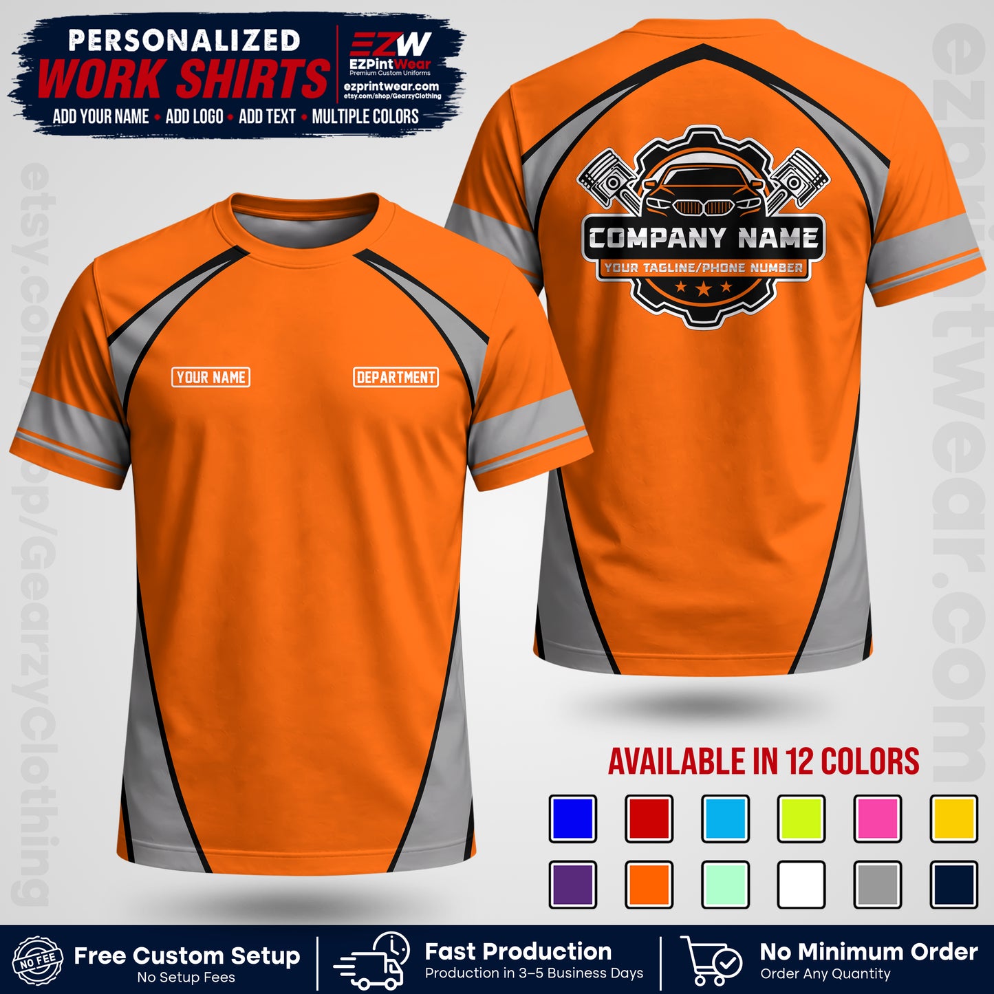 Custom Mechanic Work Shirt with Name, Logo & Text | Auto Shop Uniform | Workwear MCN 09