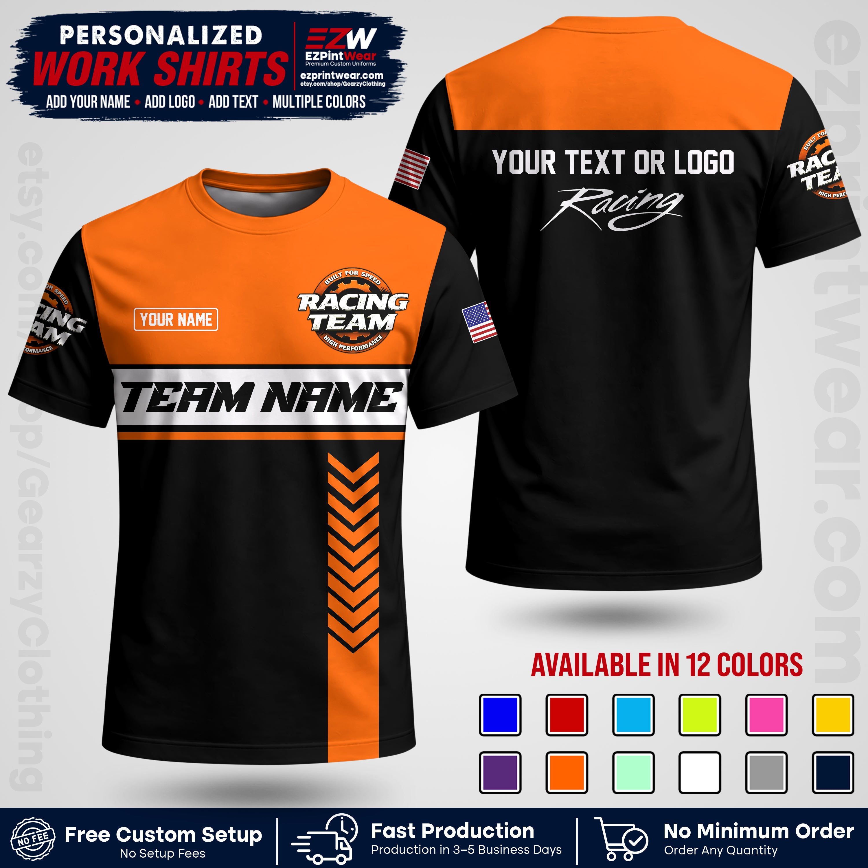Custom Racing Shirt with Name, Logo & Text | Race Team Uniform | Crew Apparel RC02
