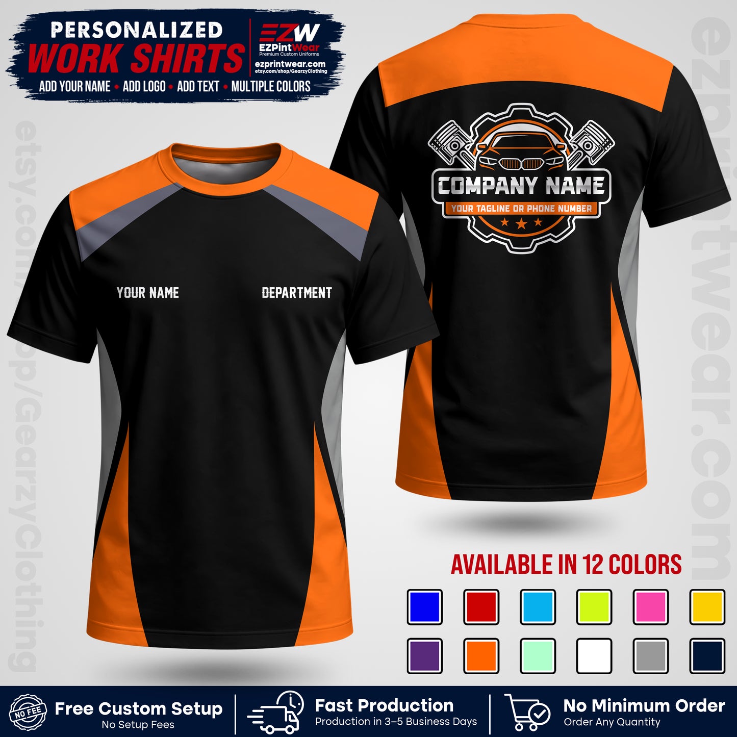 Custom Mechanic Work Shirt with Name, Logo & Text | Auto Shop Uniform | Workwear MCN 08