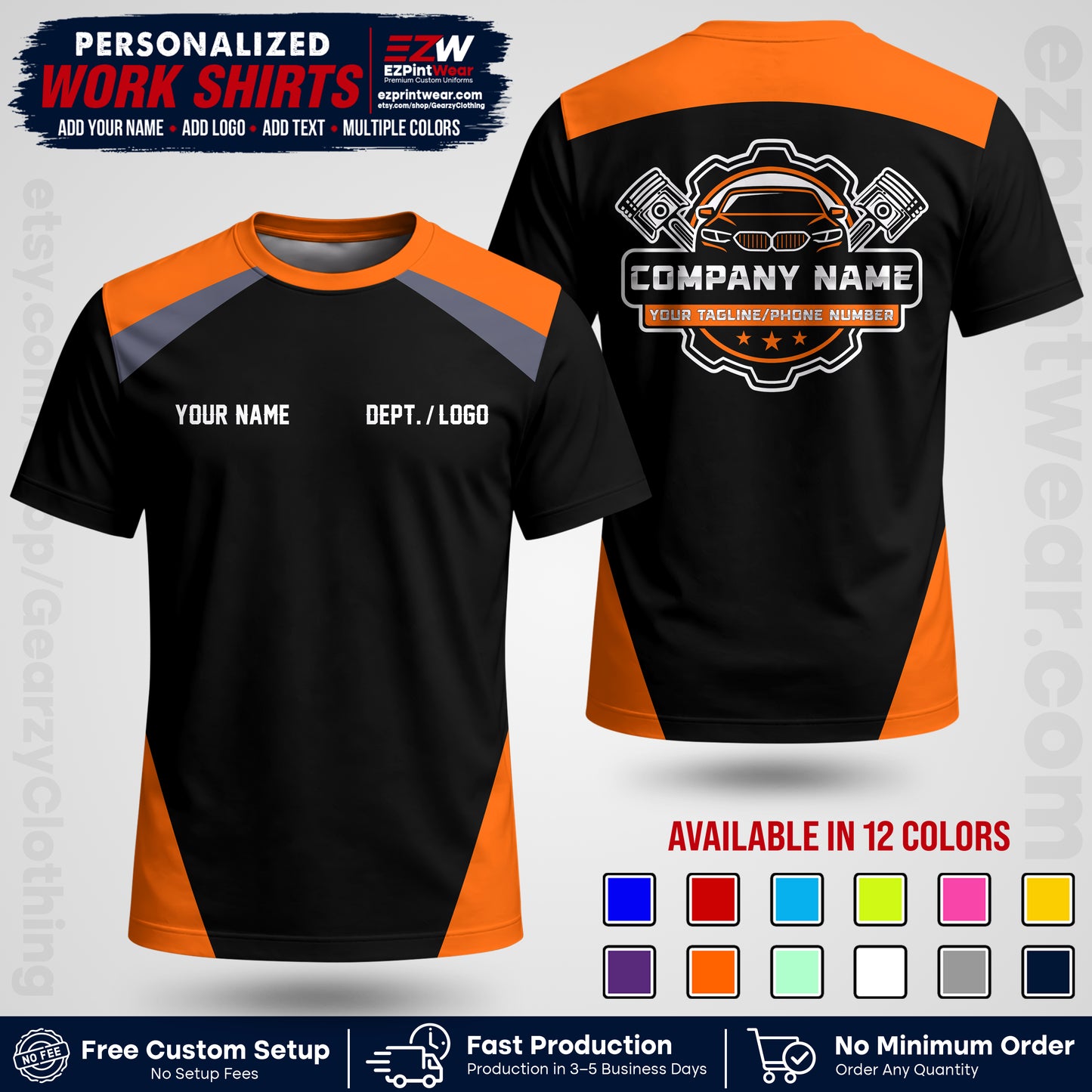 Custom Mechanic Work Shirt with Name, Logo & Text | Auto Shop Uniform | Workwear MCN 03