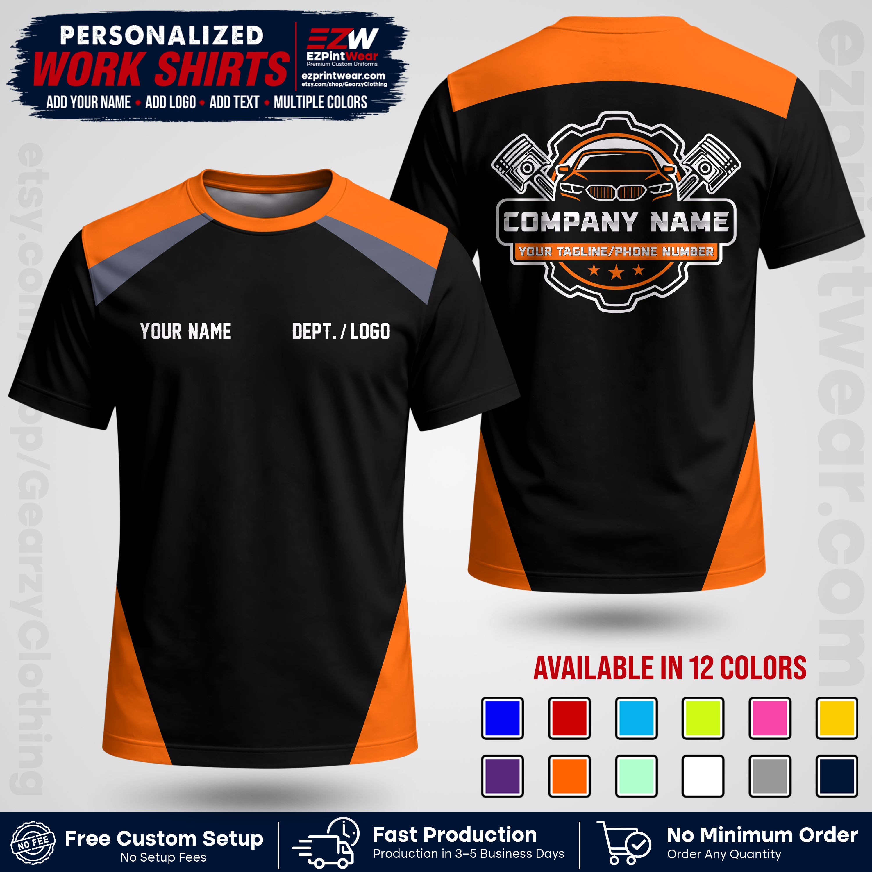 Custom Mechanic Work Shirt with Name, Logo & Text | Auto Shop Uniform | Workwear MCN 03