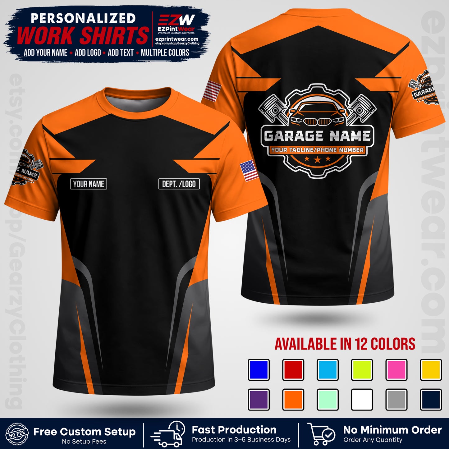 Custom Mechanic Work Shirt with Name, Logo & Text | Auto Shop Uniform | Workwear MCN 04