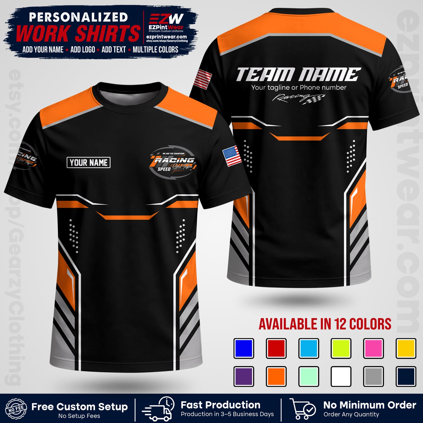 Custom Racing Shirt with Name, Logo & Text | Race Team Uniform | Crew Apparel RC10