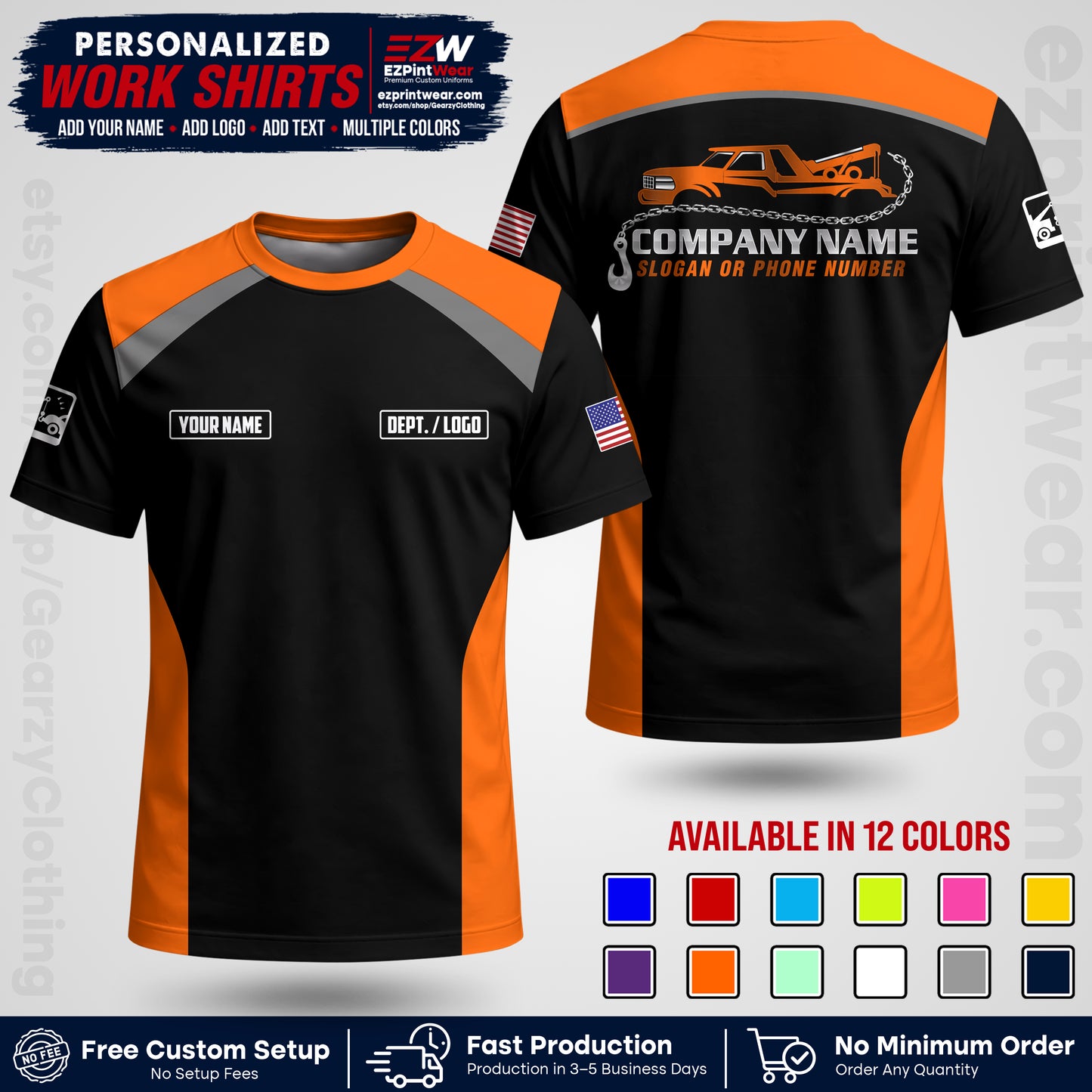 Custom Towing Shirt with Name, Logo & Text | Towing Company Uniform | Workwear TW01