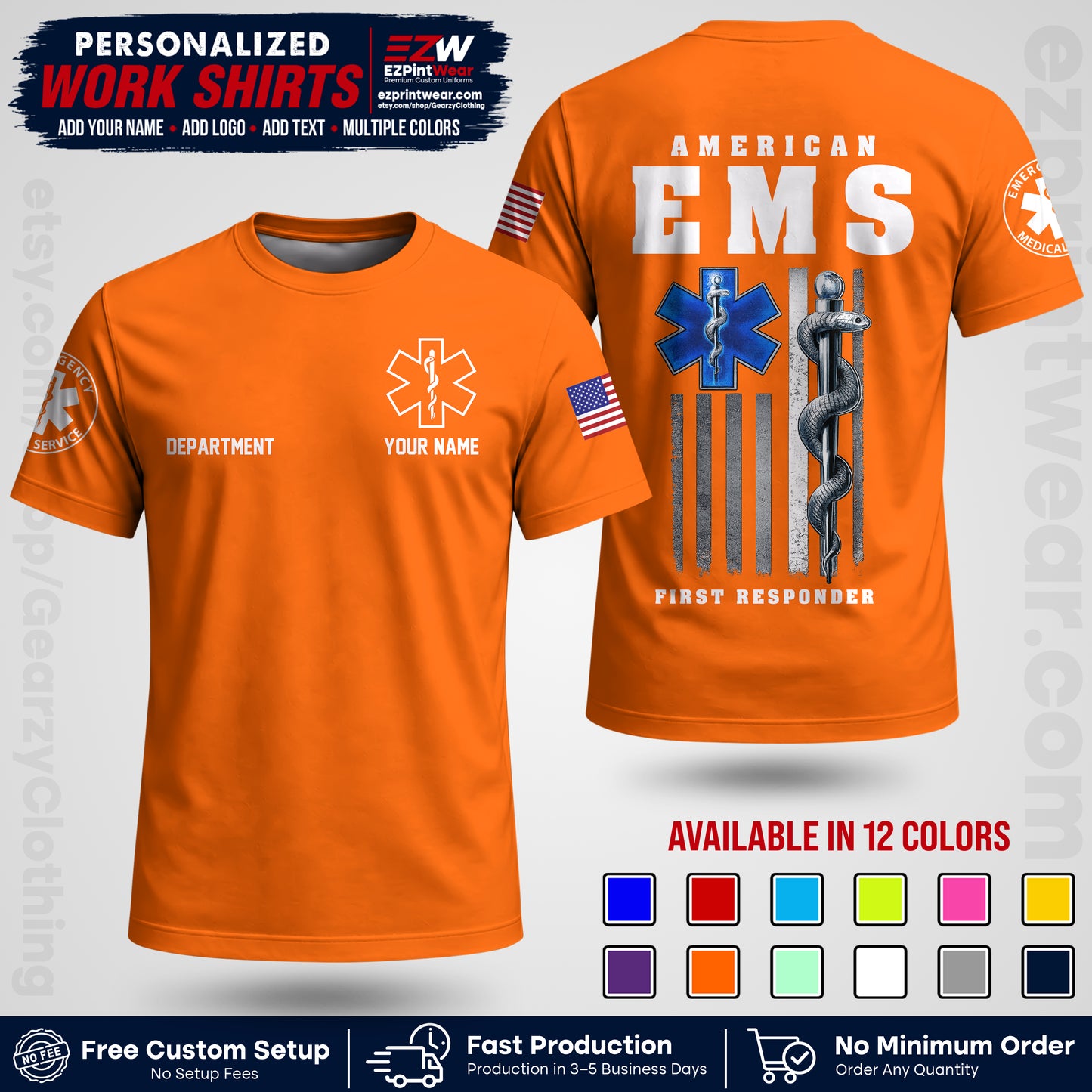 Custom EMS Shirt with Name, Logo & Text | EMS Team Uniform | First Responder Workwear EMSU03
