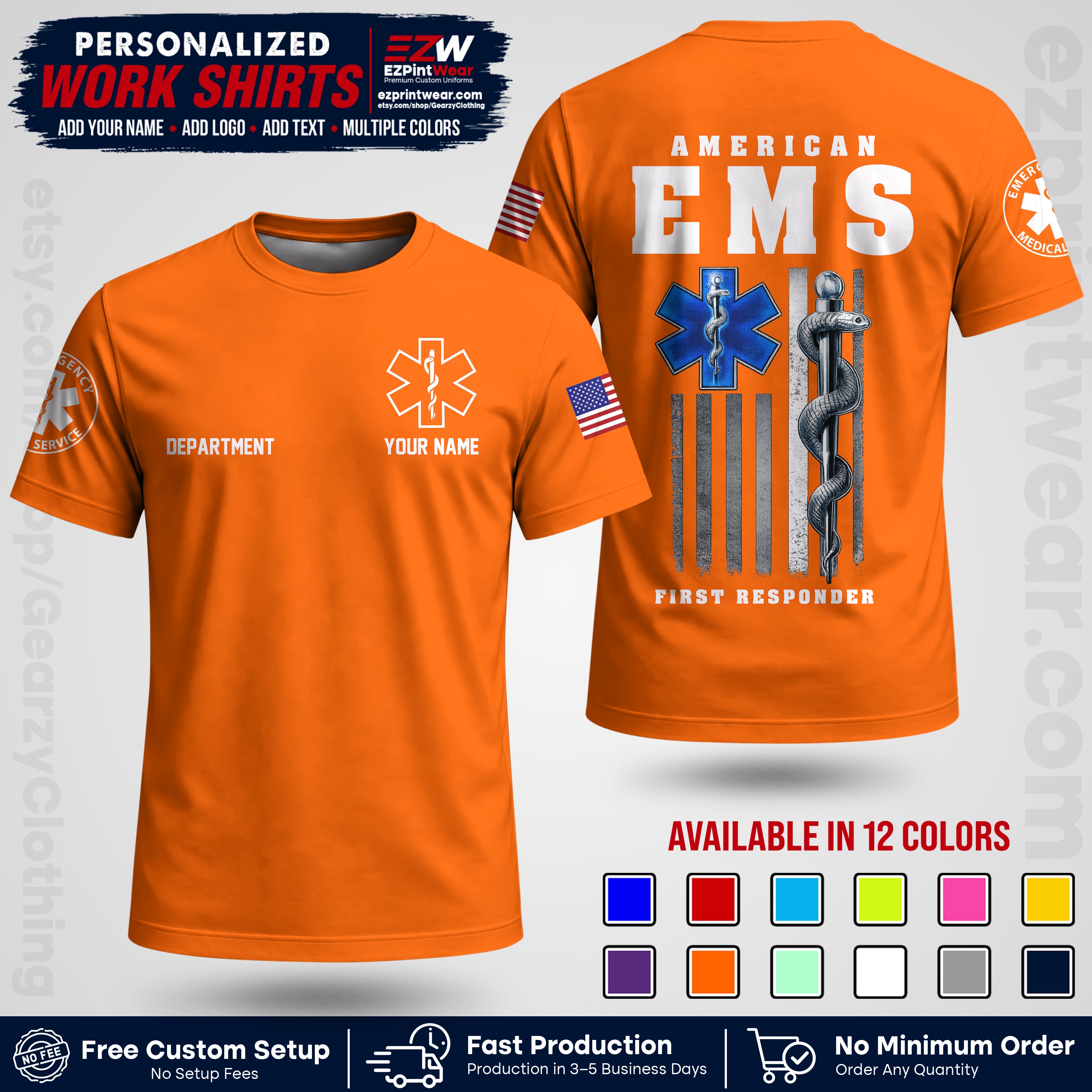 Custom EMS Shirt with Name, Logo & Text | EMS Team Uniform | First Responder Workwear EMSU03