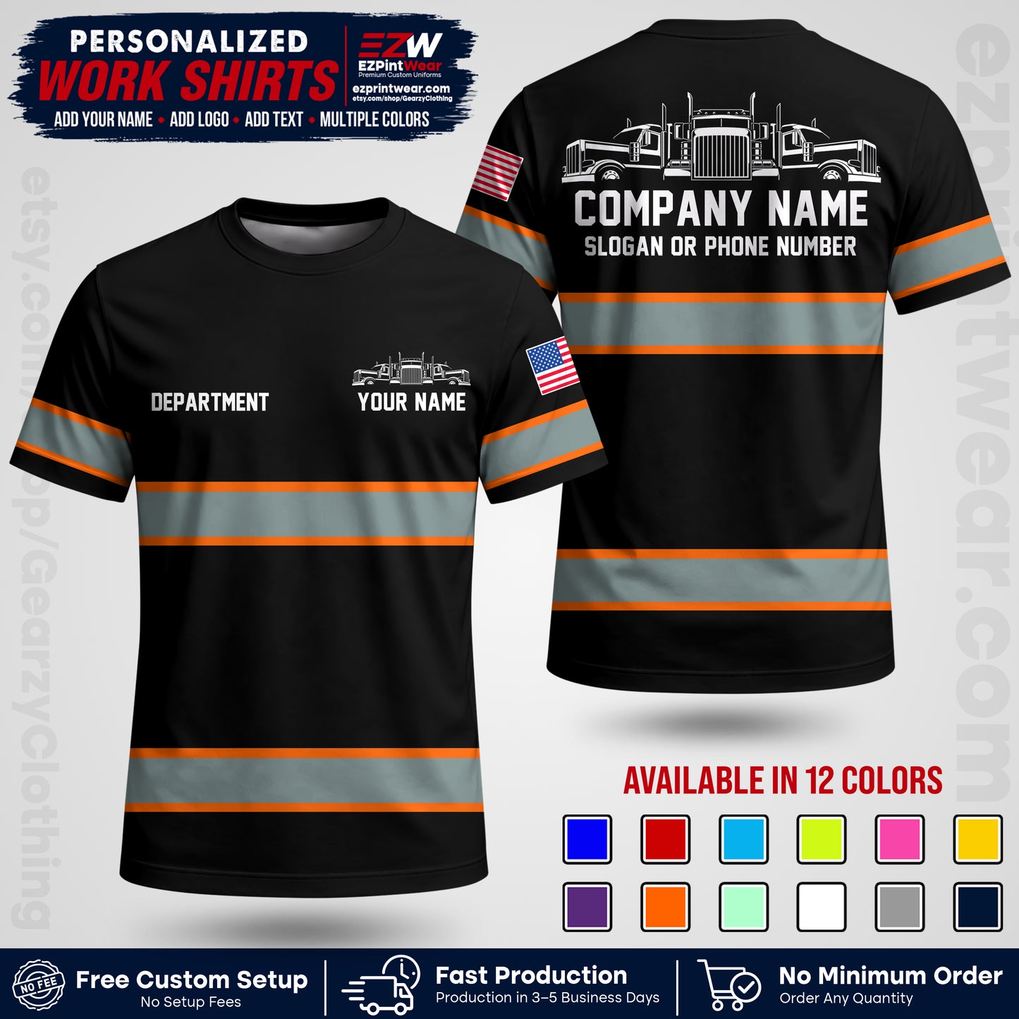 Personalized Truck Driver Workwear Uniform | Custom Safety Stripe Apparel | Non-Reflective Reflective Style Design TW04