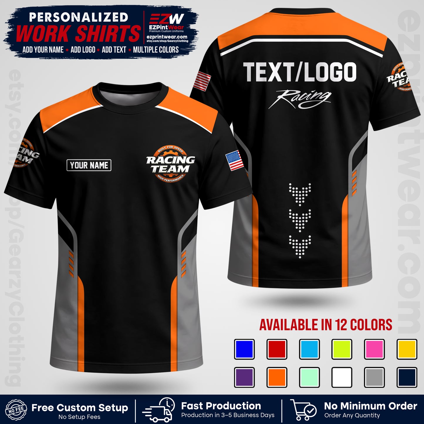 Custom Racing Shirt with Name, Logo & Text | Race Team Uniform | Crew Apparel RC09