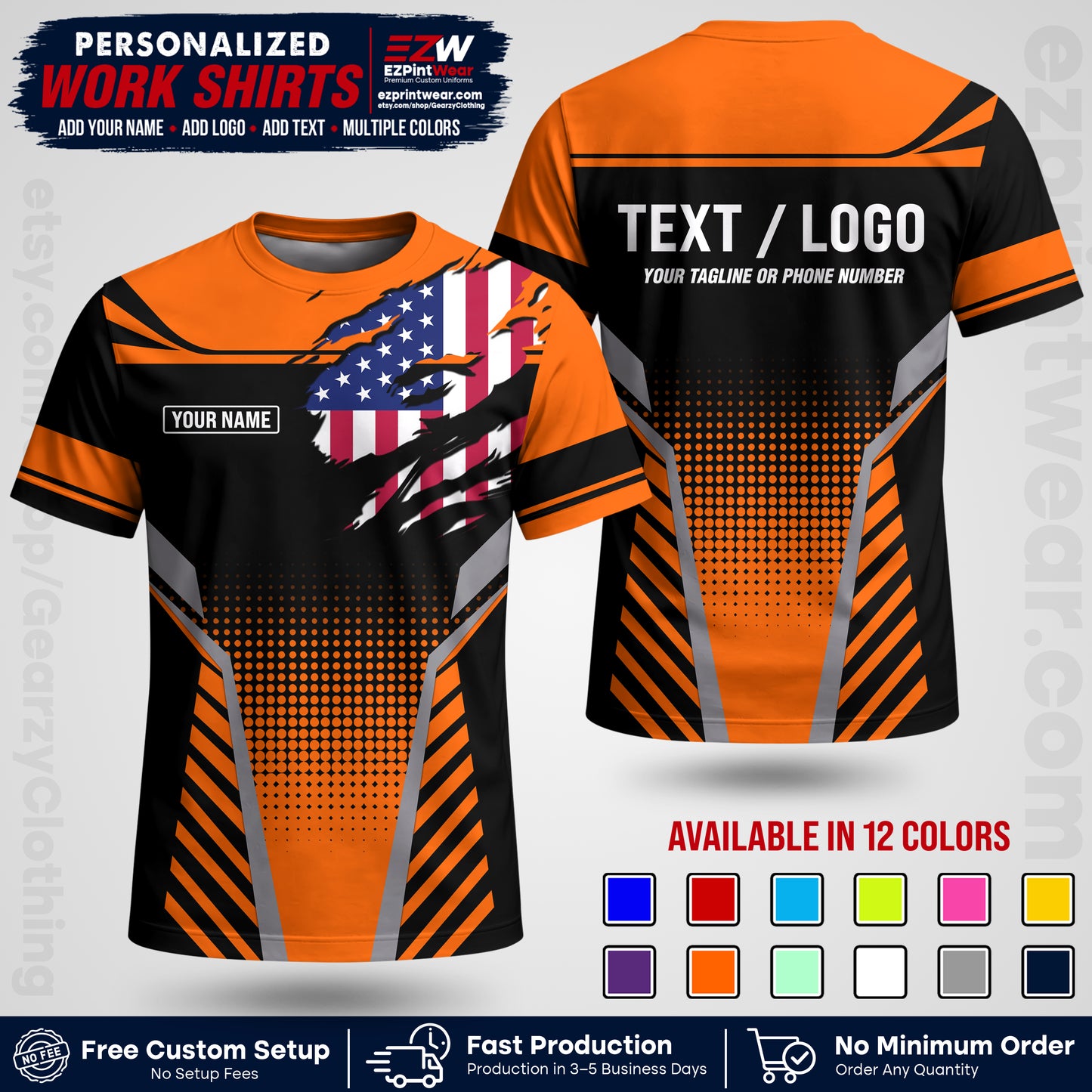 Custom All Over Print Work Uniform Shirt with Name, Logo & Text | Custom Hawaiian Shirt | Company Shirt | Employee Uniform UNF07