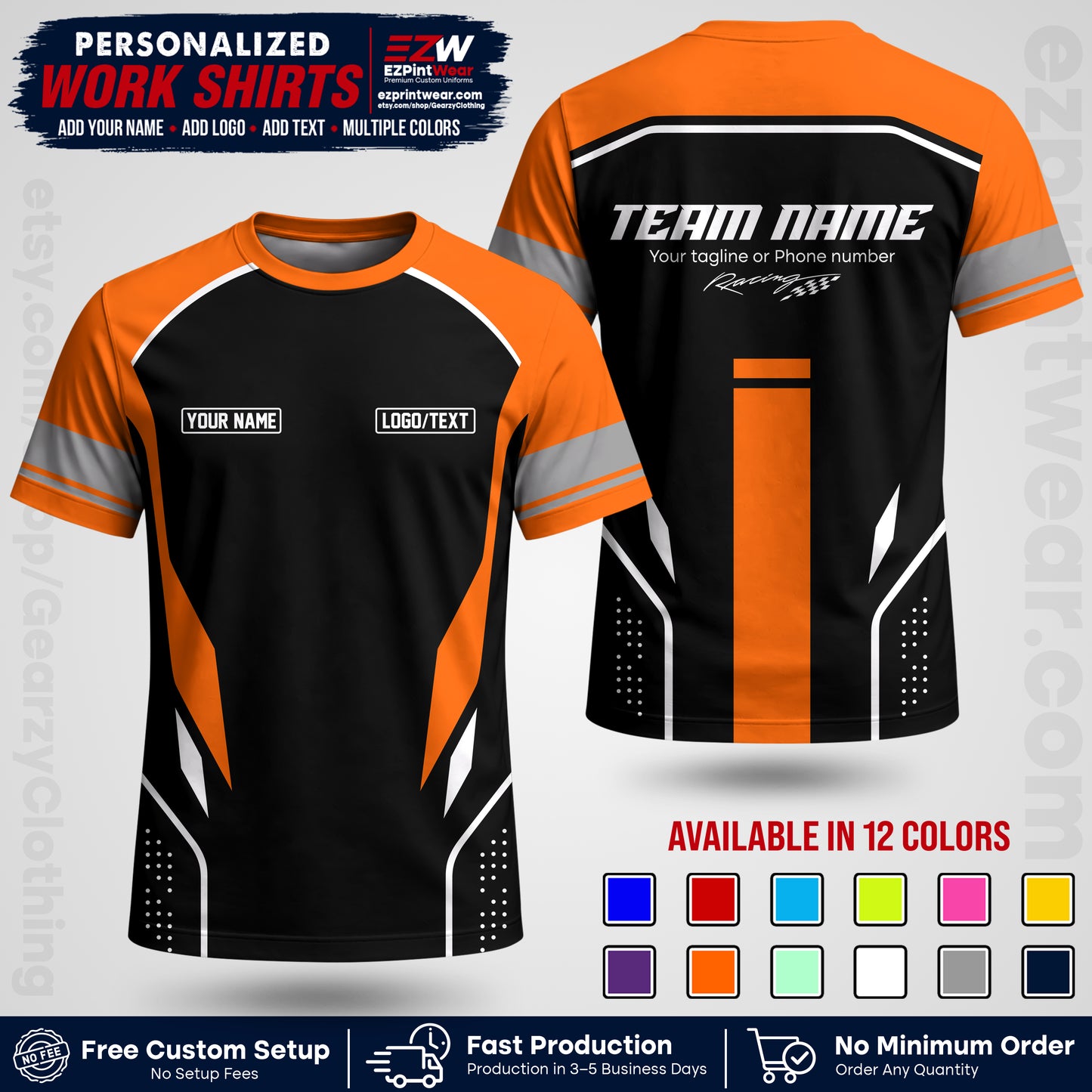 Custom Racing Shirt with Name, Logo & Text | Race Team Uniform | Crew Apparel RC06