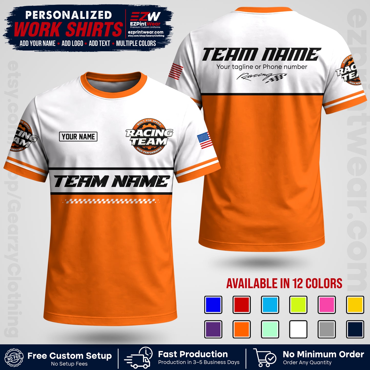 Custom Racing Shirt with Name, Logo & Text | Race Team Uniform | Crew Apparel RC12