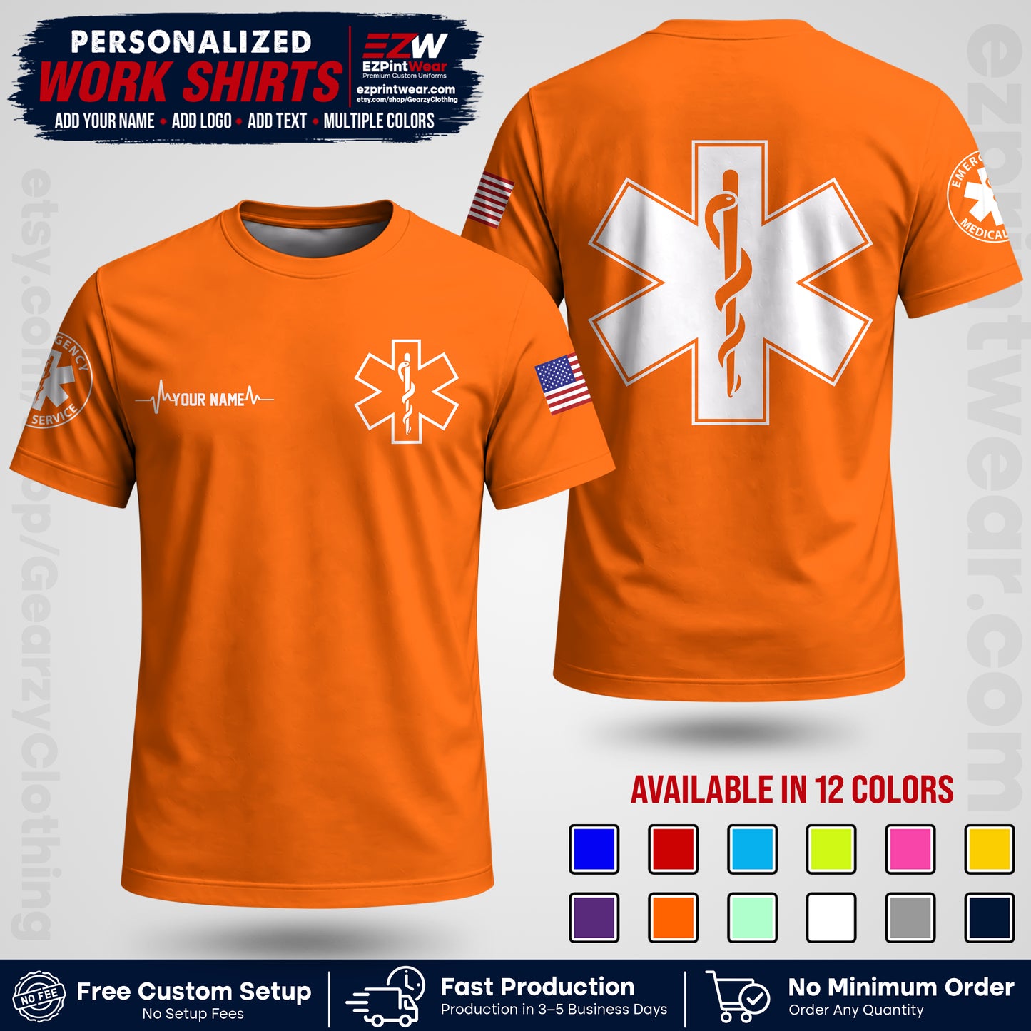 Custom EMS Shirt with Name, Logo & Text | EMS Team Uniform | First Responder Workwear EMSU04