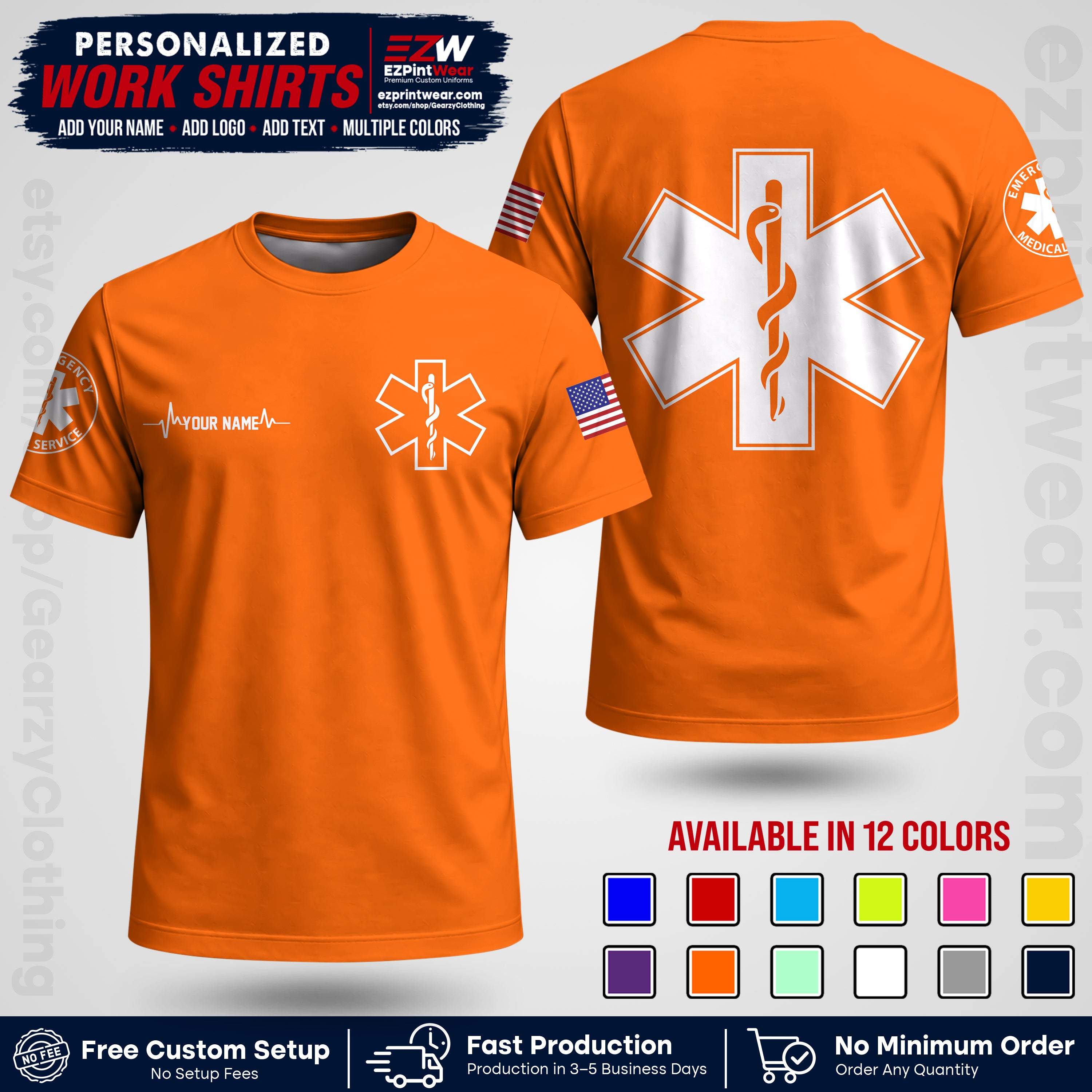 Custom EMS Shirt with Name, Logo & Text | EMS Team Uniform | First Responder Workwear EMSU04