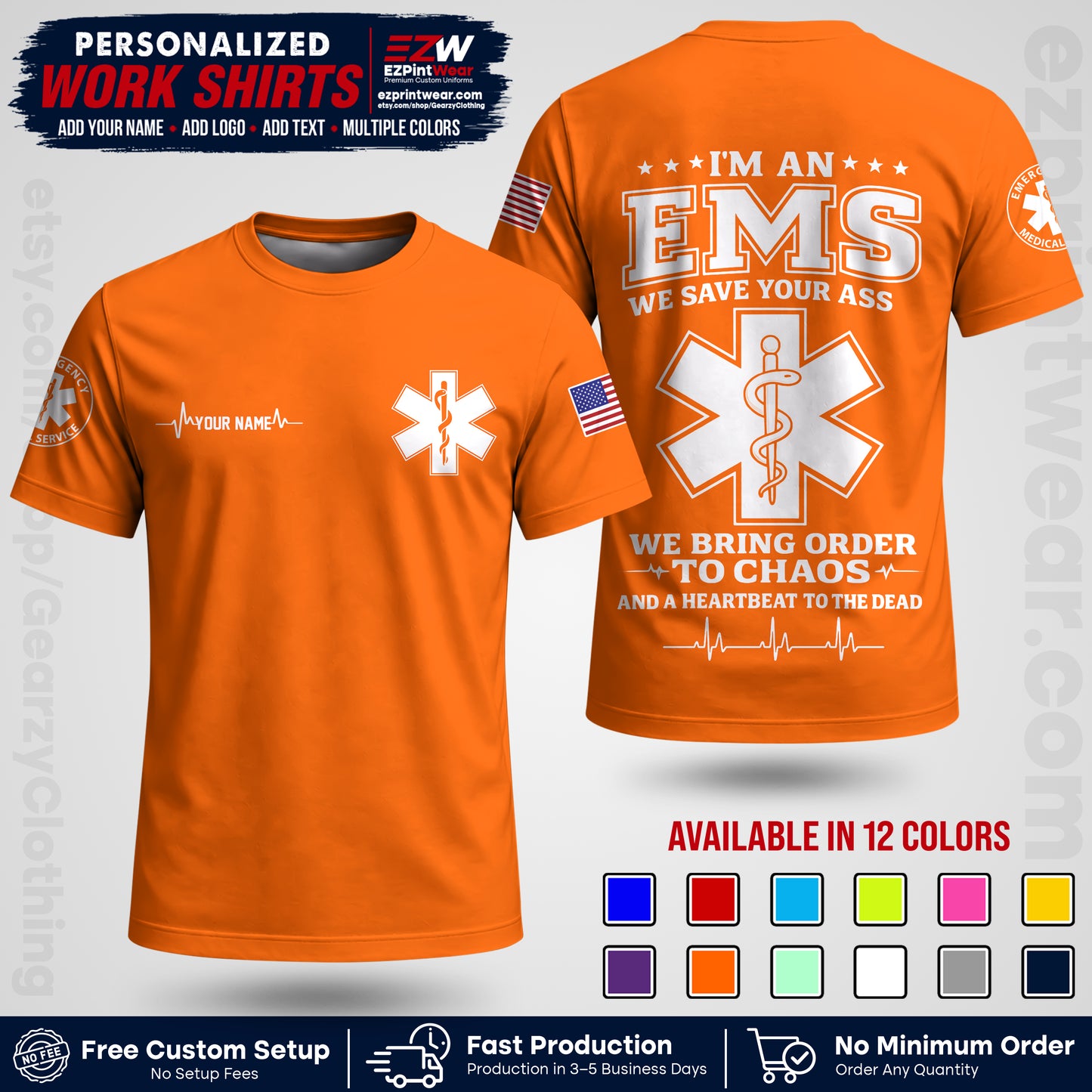Custom EMS Shirt with Name, Logo & Text | EMS Team Uniform | First Responder Workwear EMSU05