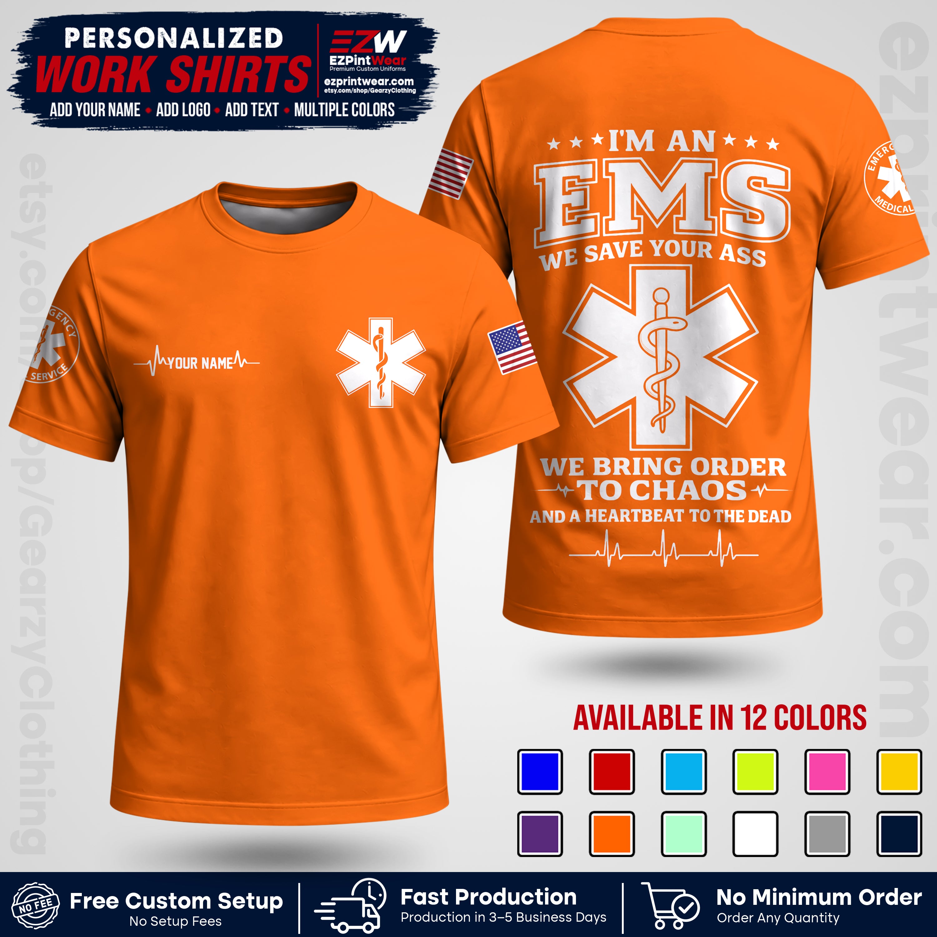 Custom EMS Shirt with Name, Logo & Text | EMS Team Uniform | First Responder Workwear EMSU05