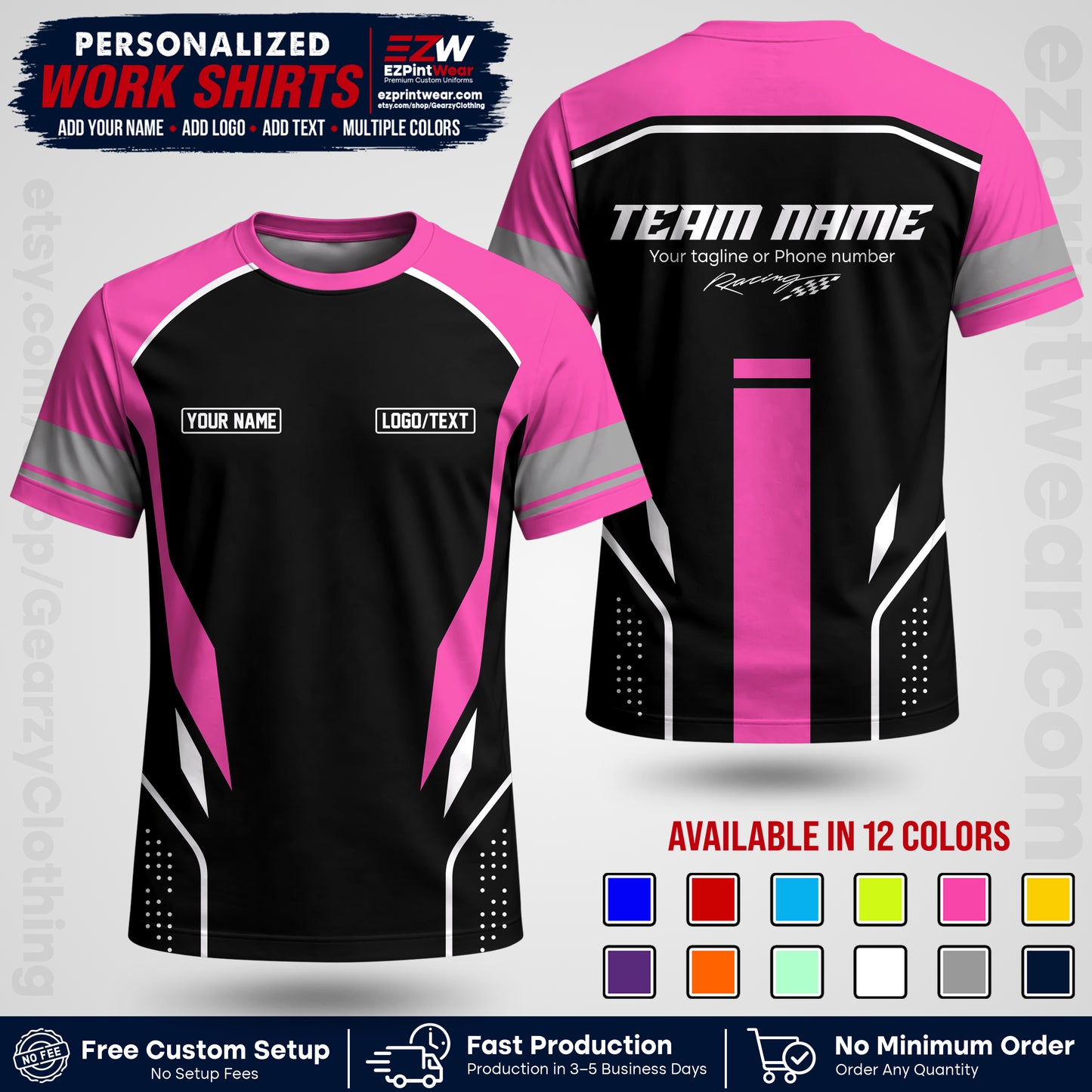 Custom Racing Shirt with Name, Logo & Text | Race Team Uniform | Crew Apparel RC06