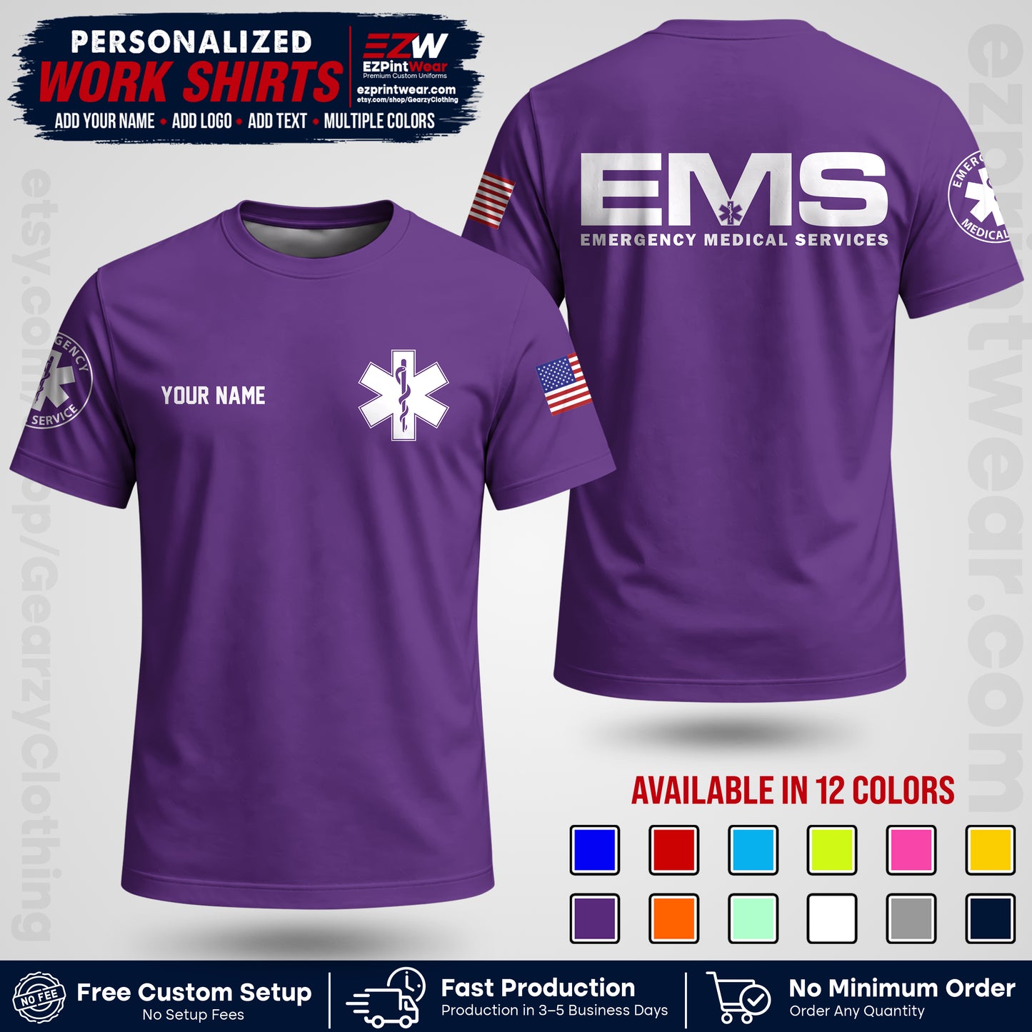 Custom EMS Shirt with Name, Logo & Text | EMS Team Uniform | First Responder Workwear EMSU01