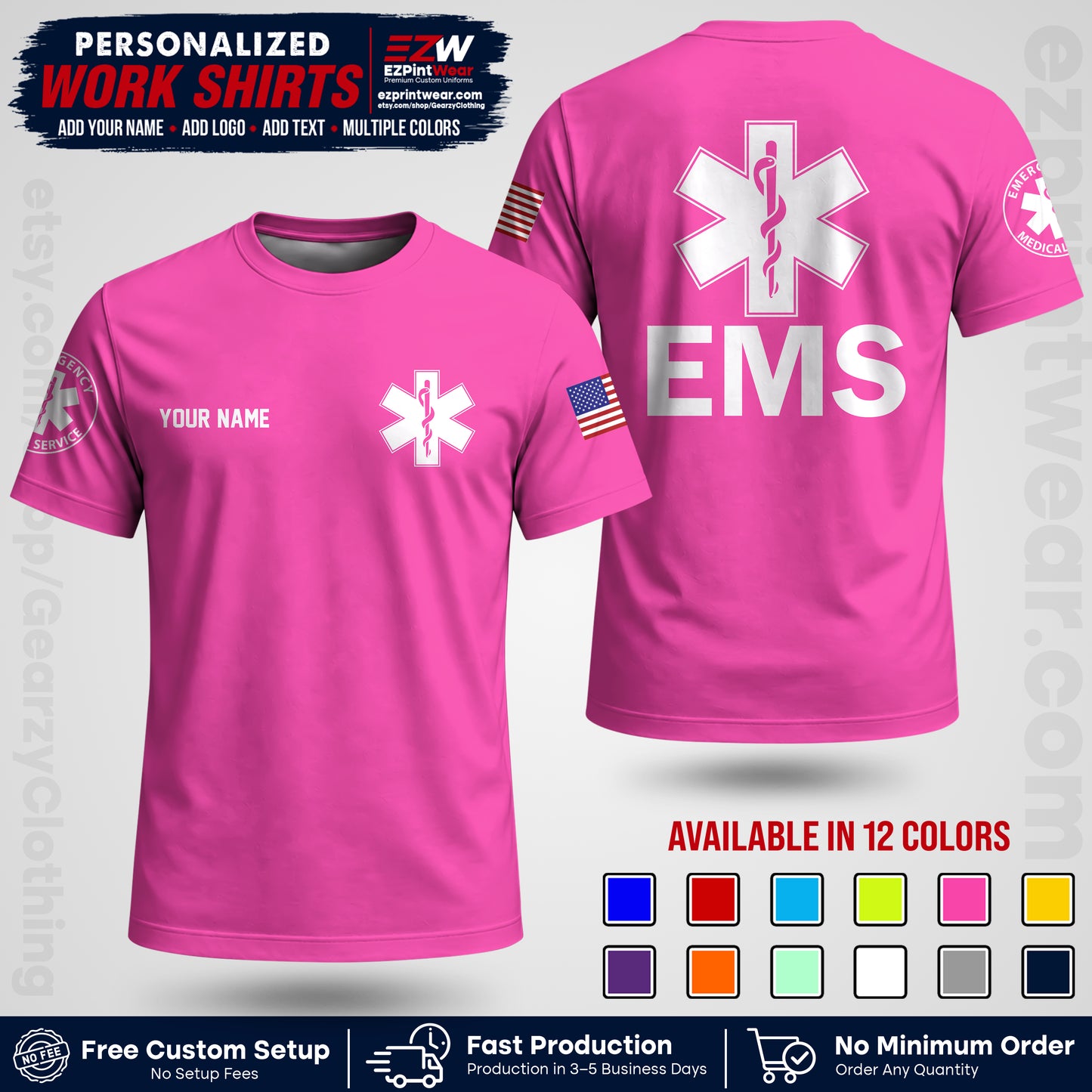 Custom EMS Shirt with Name, Logo & Text | EMS Team Uniform | First Responder Workwear EMSU02