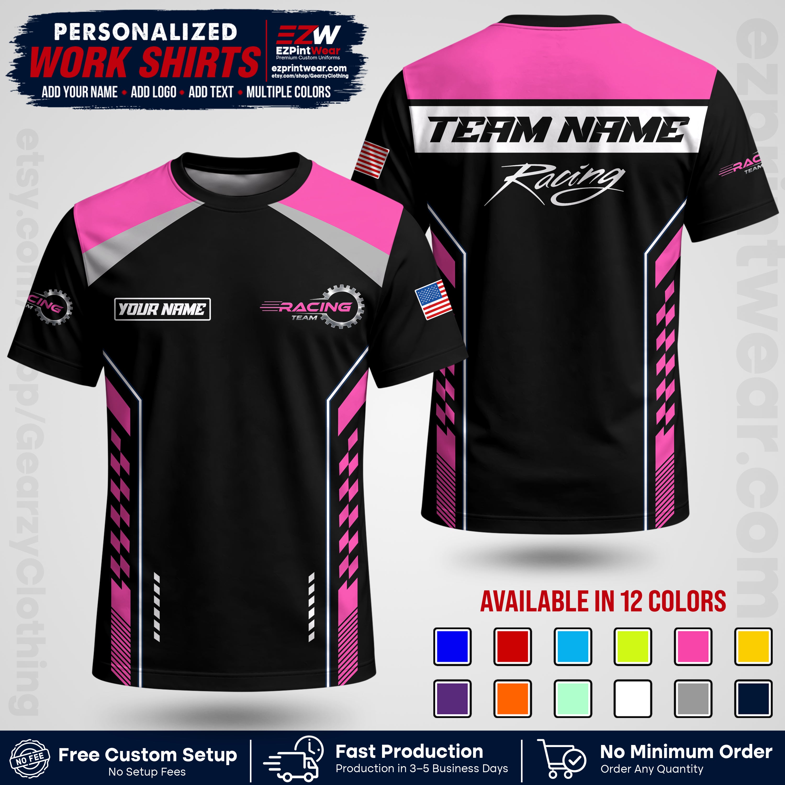 Custom Racing Shirt with Name, Logo & Text | Race Team Uniform | Crew Apparel RC13