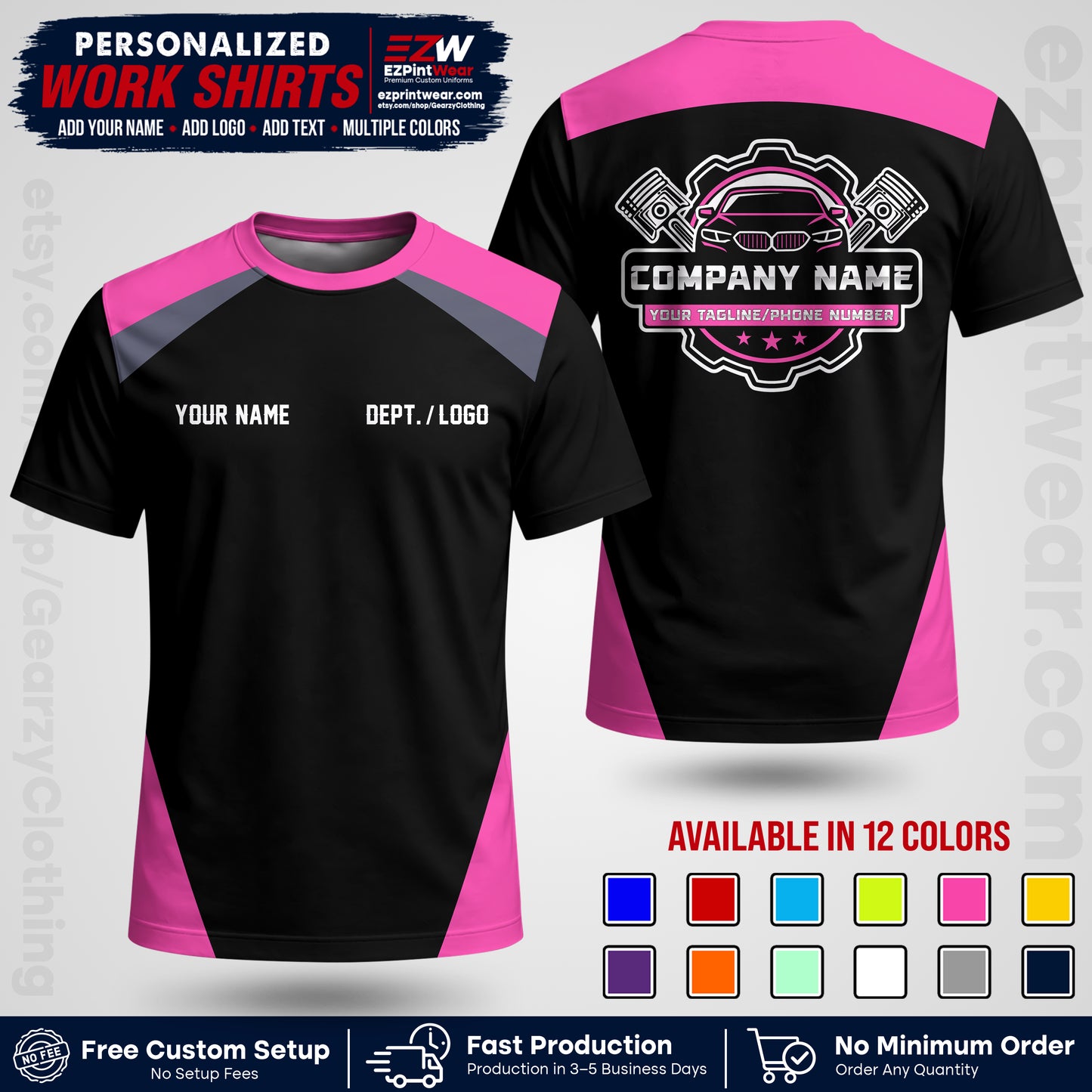 Custom Mechanic Work Shirt with Name, Logo & Text | Auto Shop Uniform | Workwear MCN 03