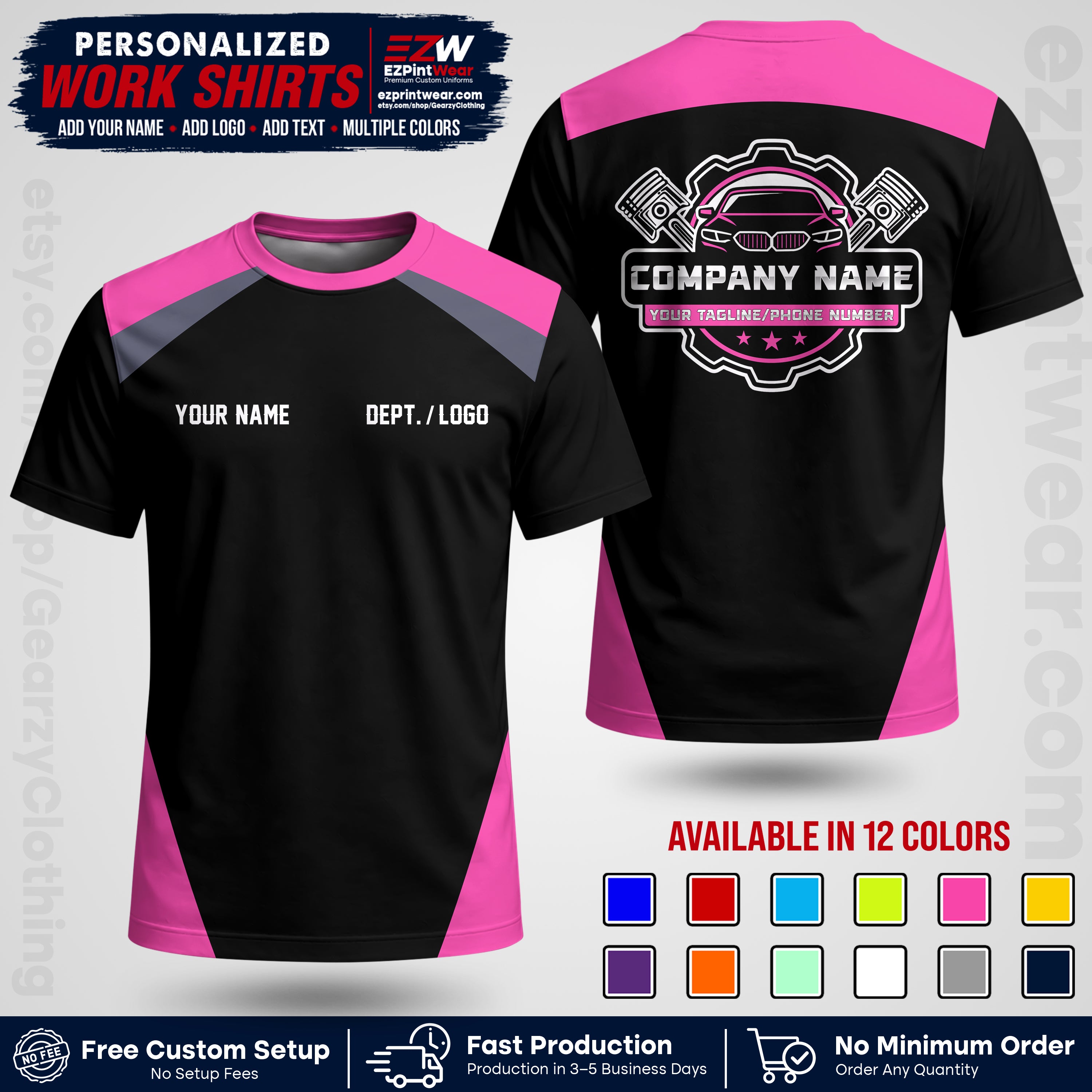 Custom Mechanic Work Shirt with Name, Logo & Text | Auto Shop Uniform | Workwear MCN 03