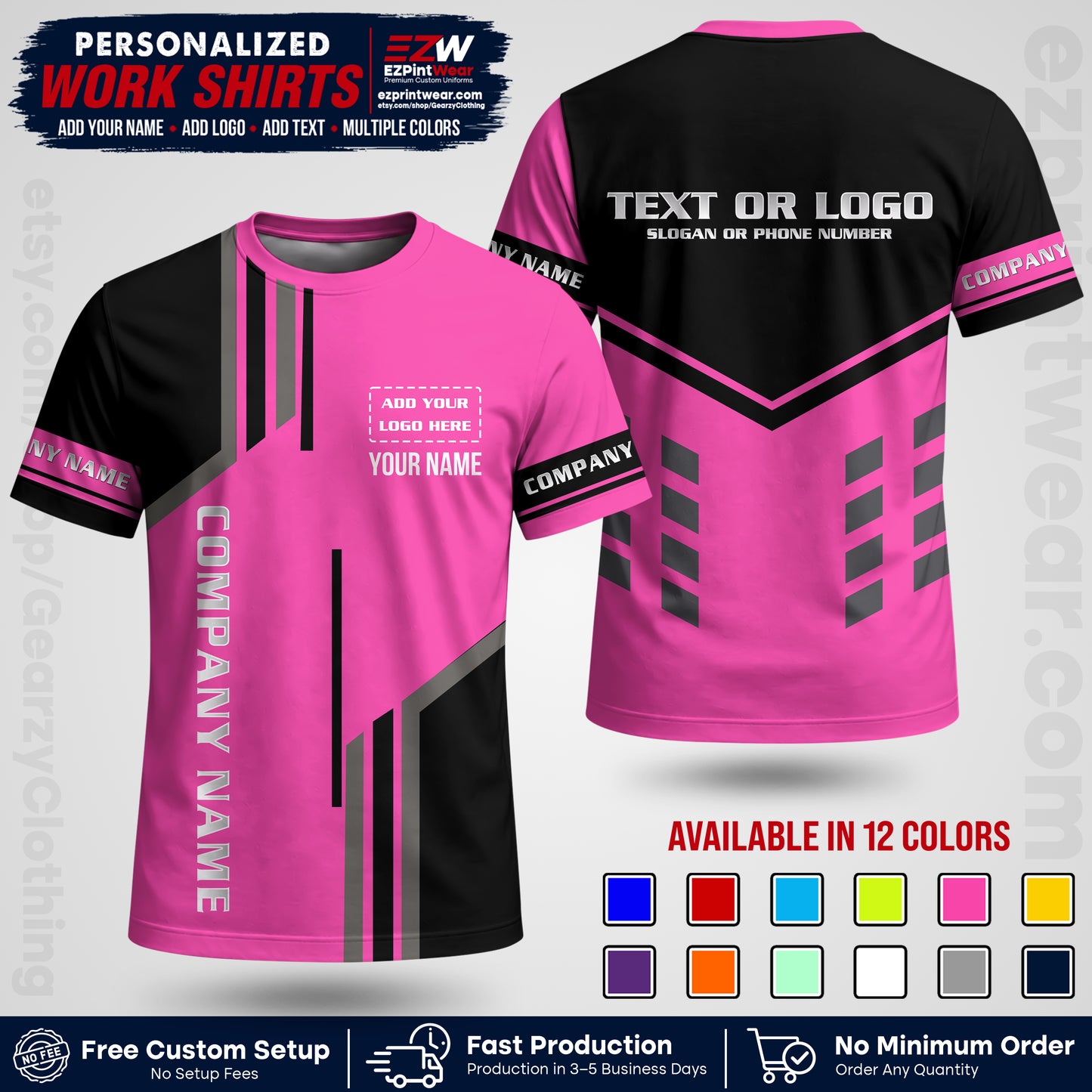 Custom All Over Print Work Uniform Shirt with Name, Logo & Text | Custom Hawaiian Shirt | Company Shirt | Employee Uniform UNF10