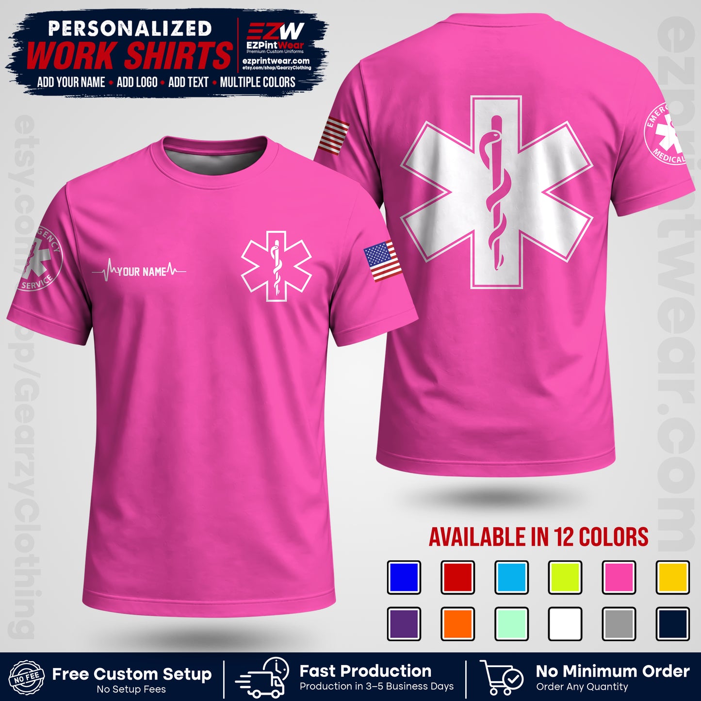 Custom EMS Shirt with Name, Logo & Text | EMS Team Uniform | First Responder Workwear EMSU04