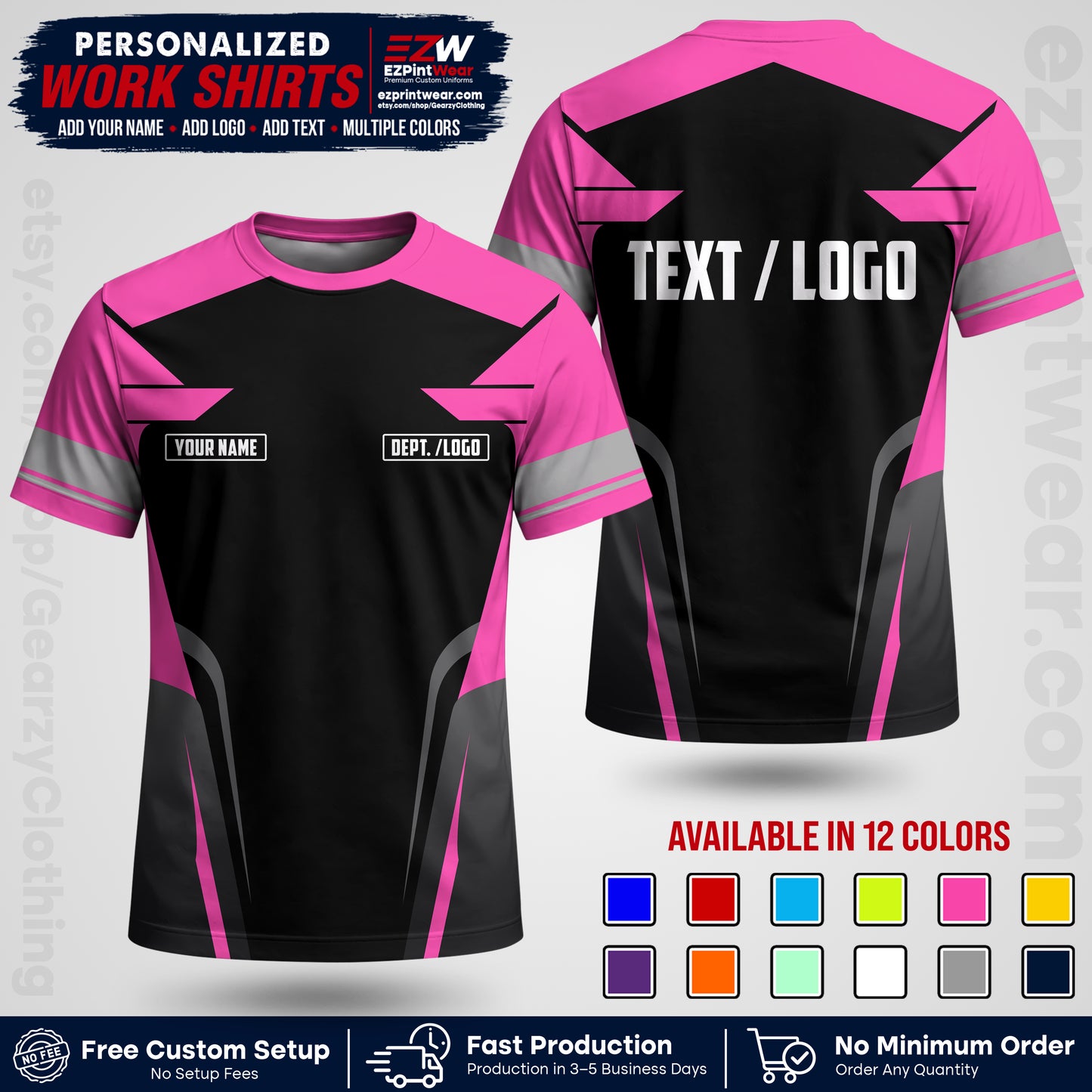 Custom All Over Print Work Uniform Shirt with Name, Logo & Text | Custom Hawaiian Shirt | Company Shirt | Employee Uniform UNF01