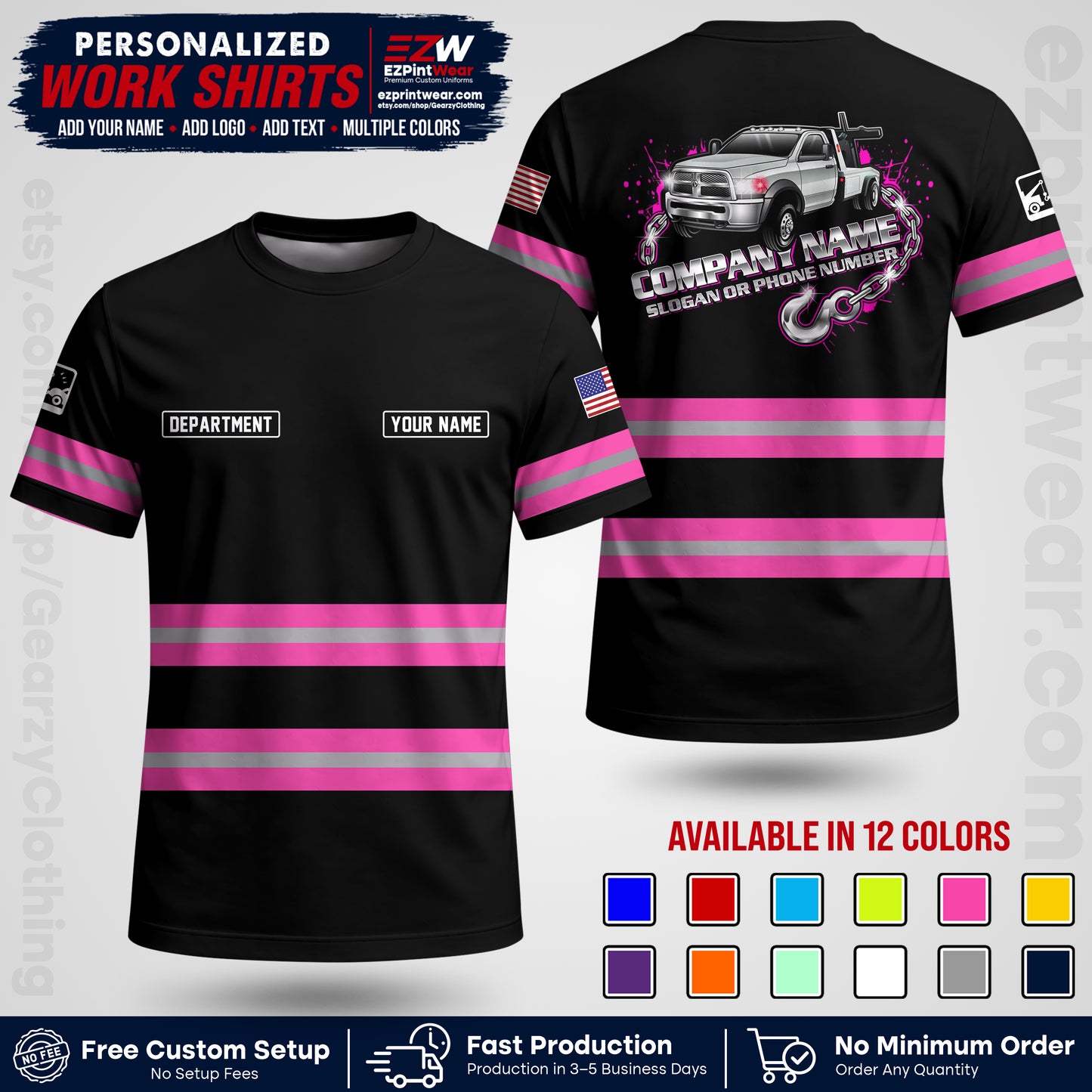 Custom Towing Workwear Uniform | Personalized Tow Truck Shirt | Non-Reflective Safety Stripe Apparel | Custom Towing Shirt | Tow Truck Apparel TW05