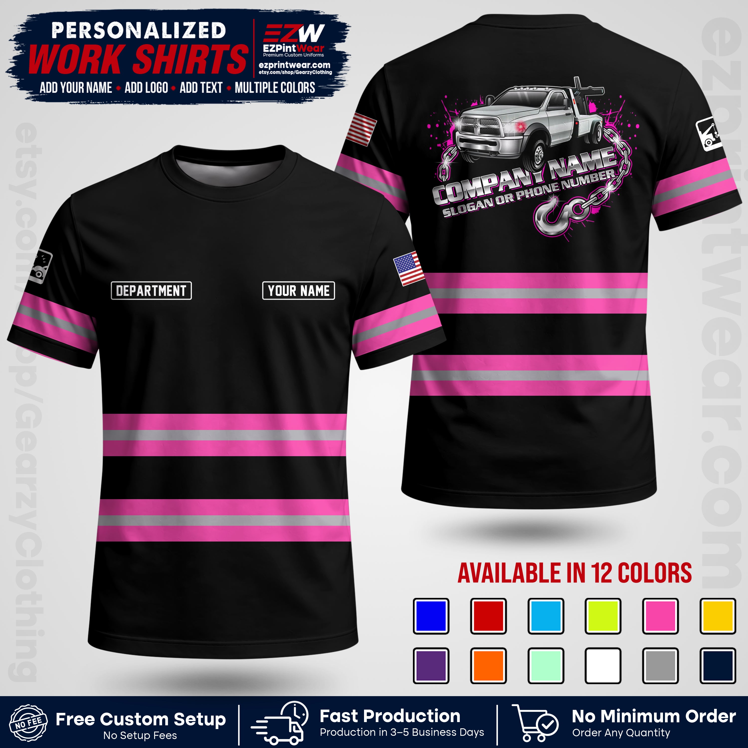 Custom Towing Workwear Uniform | Personalized Tow Truck Shirt | Non-Reflective Safety Stripe Apparel | Custom Towing Shirt | Tow Truck Apparel TW05