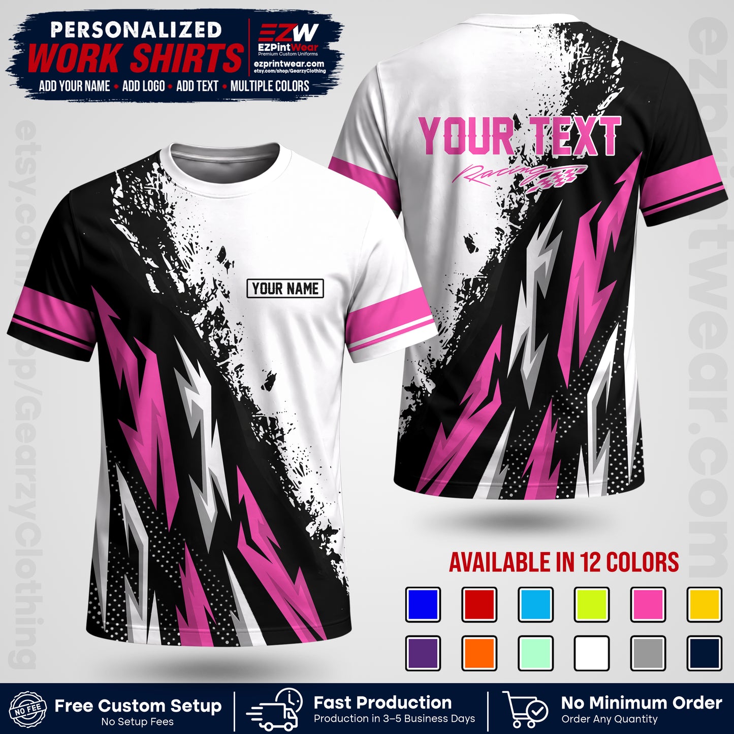 Custom Racing Shirt with Name, Logo & Text | Race Team Uniform | Crew Apparel RC08