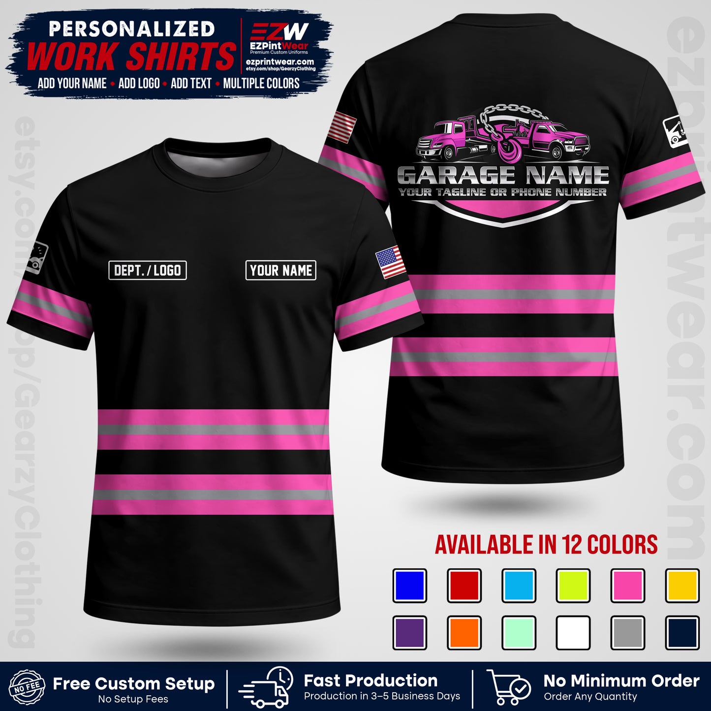 Custom Towing Workwear Uniform | Personalized Tow Truck Shirt | Non-Reflective Safety Stripe Apparel | Custom Towing Shirt | Tow Truck Apparel TW03