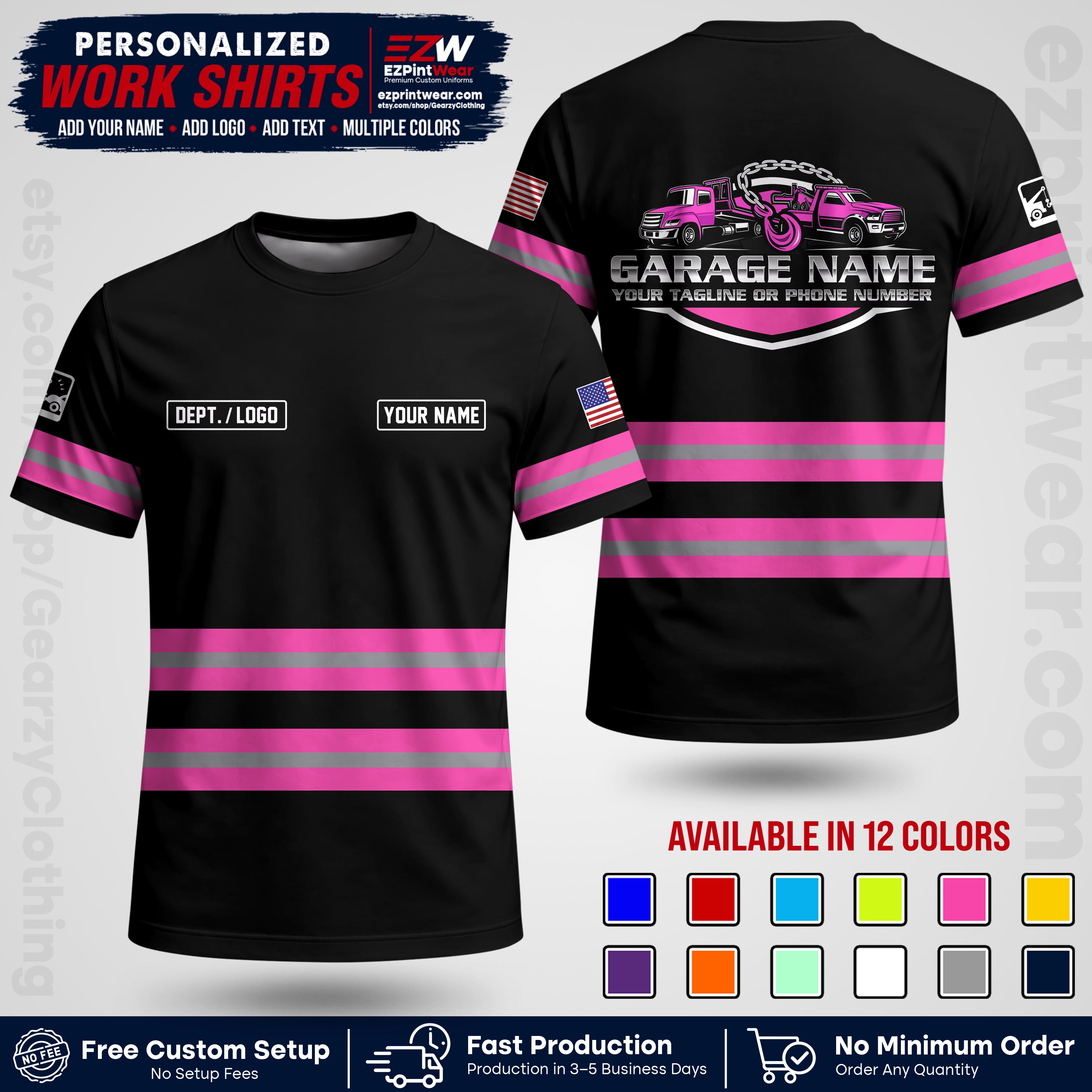 Custom Towing Workwear Uniform | Personalized Tow Truck Shirt | Non-Reflective Safety Stripe Apparel | Custom Towing Shirt | Tow Truck Apparel TW03