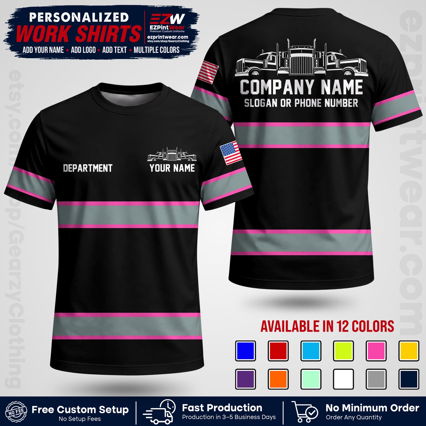 Personalized Truck Driver Workwear Uniform | Custom Safety Stripe Apparel | Non-Reflective Reflective Style Design TW04