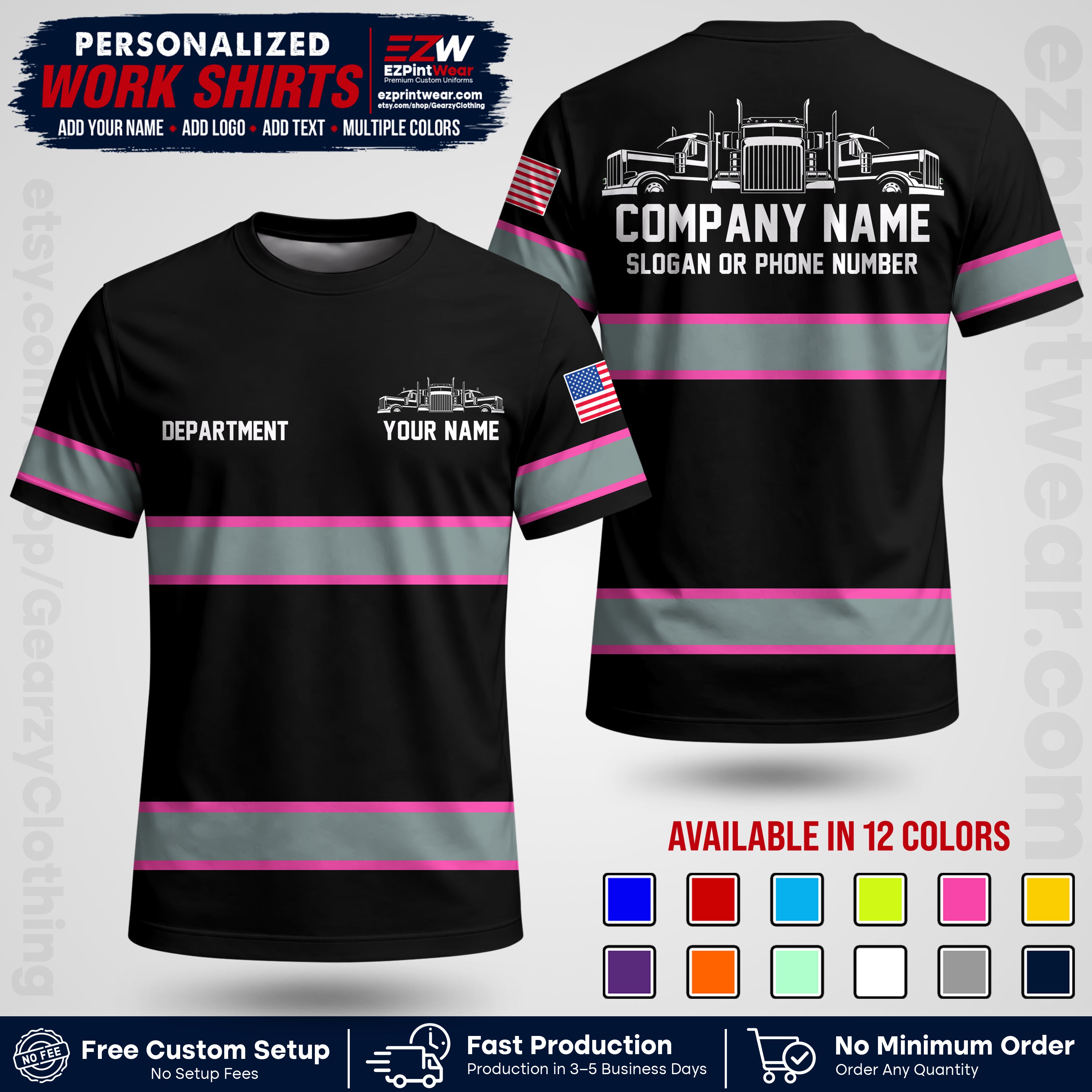Personalized Truck Driver Workwear Uniform | Custom Safety Stripe Apparel | Non-Reflective Reflective Style Design TW04