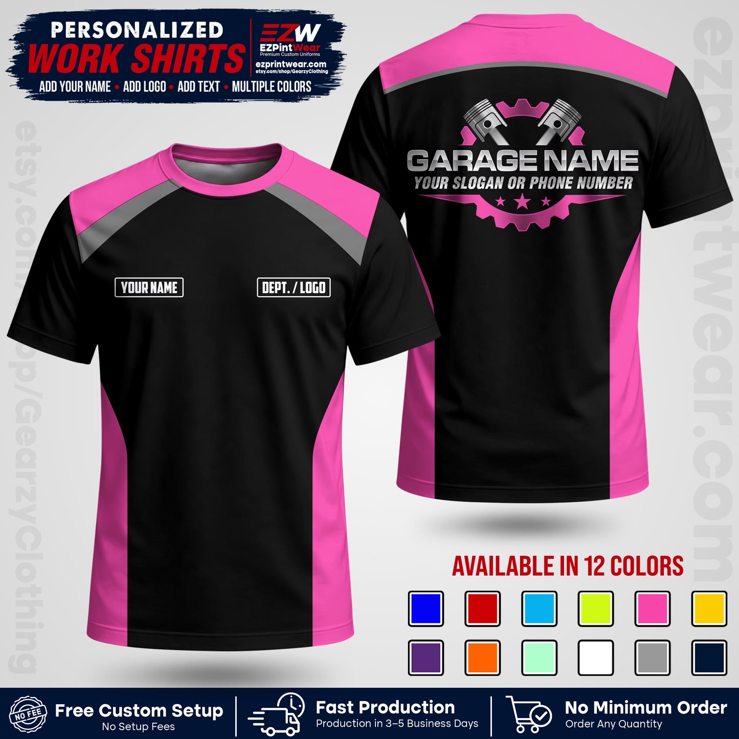 Custom Mechanic Work Shirt with Name, Logo & Text | Auto Shop Uniform | Workwear MCN 06