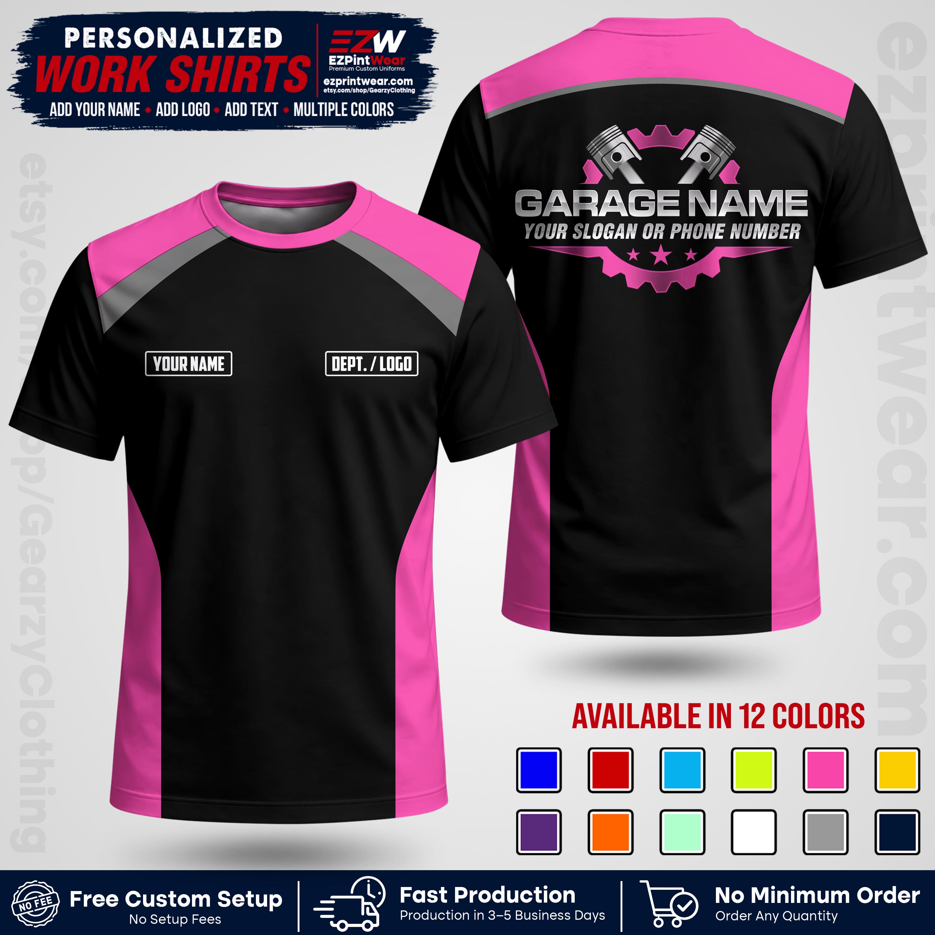 Custom Mechanic Work Shirt with Name, Logo & Text | Auto Shop Uniform | Workwear MCN 06