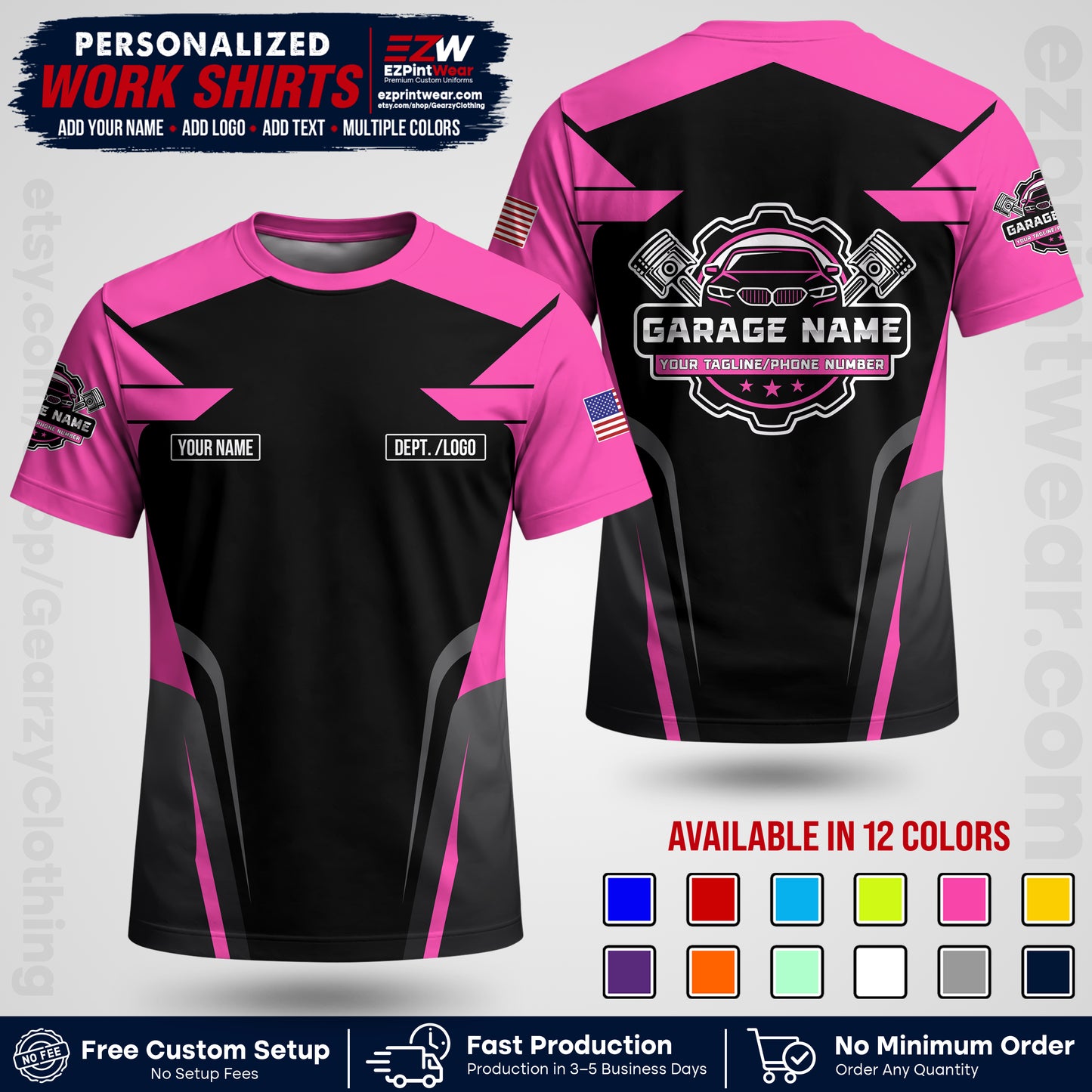 Custom Mechanic Work Shirt with Name, Logo & Text | Auto Shop Uniform | Workwear MCN 04